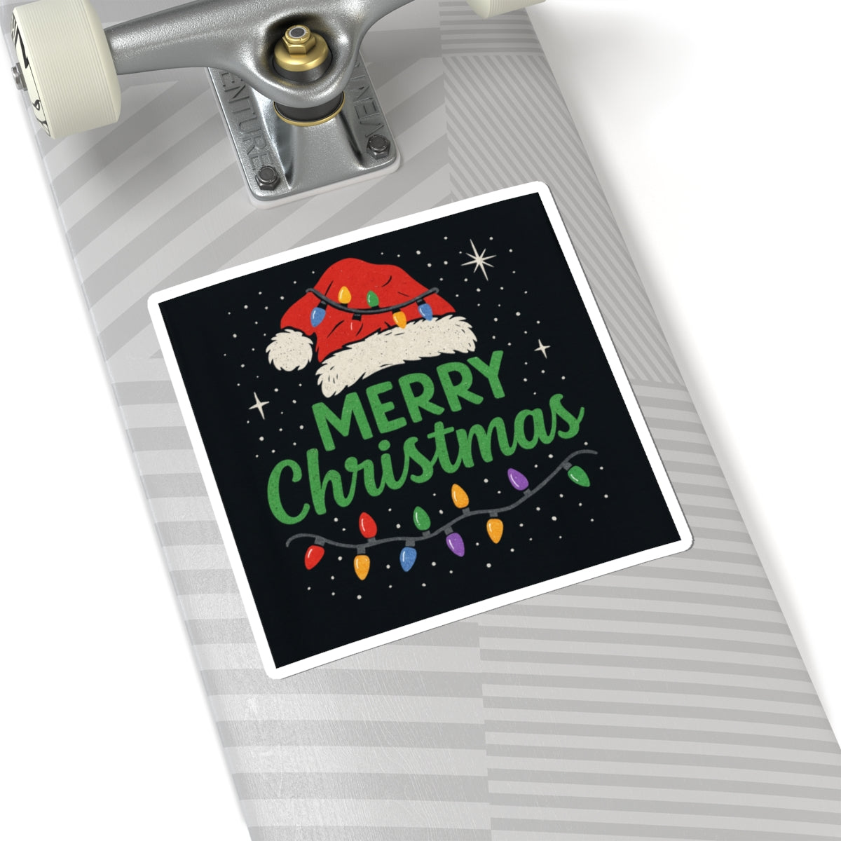 Merry Christmas Sticker — Festive Santa Hat & Holiday Lights Kiss-Cut Sticker