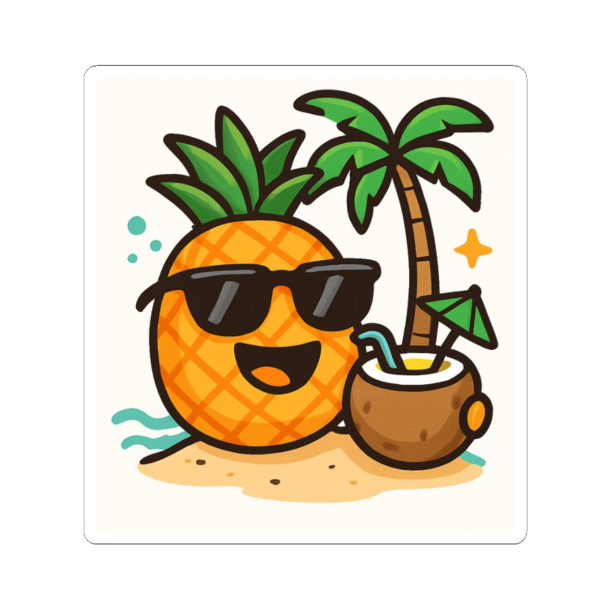 Tropical Pineapple Kiss-Cut Stickers | Fun Summer Decor, Laptop Stickers, Beach Party Favors, Gift for Ocean Lovers