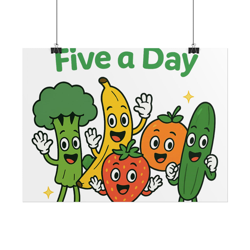 Rolled Poster — "Get Your Five a Day" Cute Fruit & Veggie Wall Art