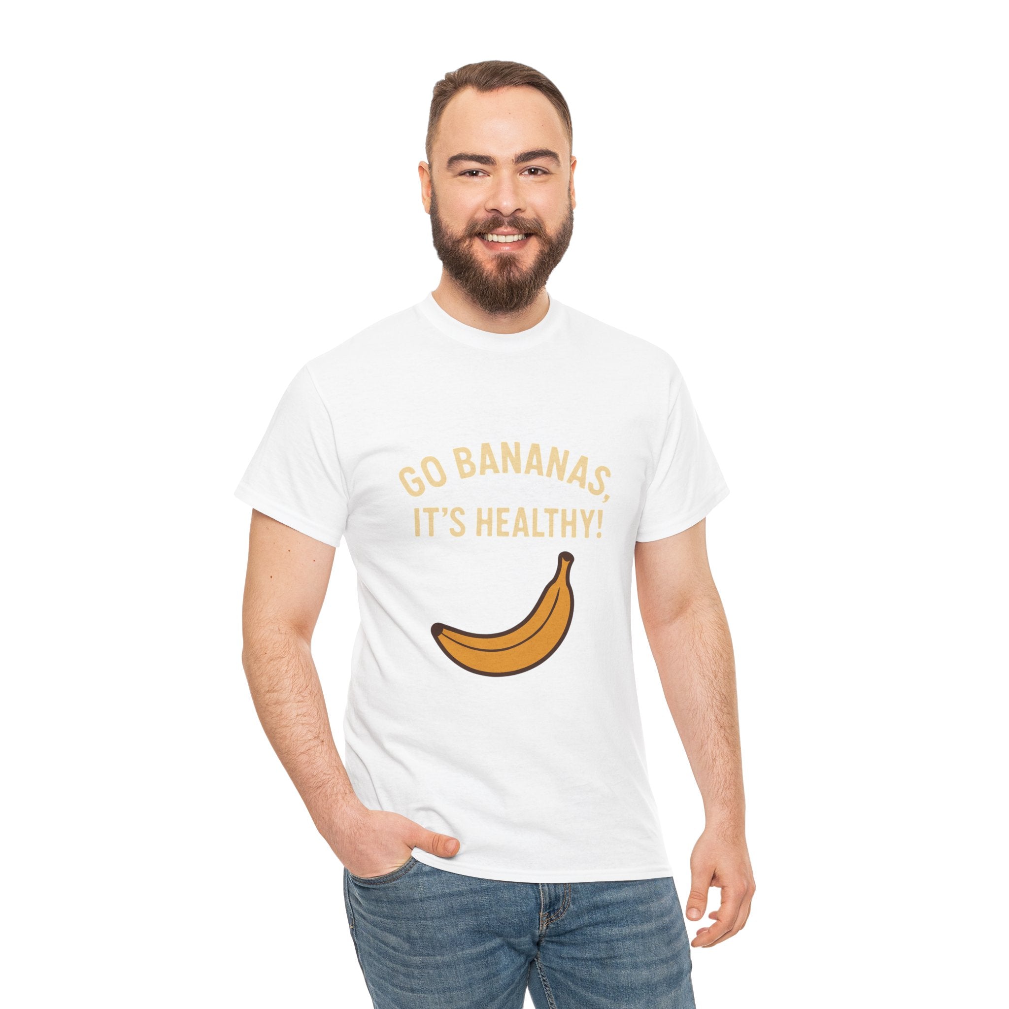Go Bananas Unisex Heavy Cotton Tee, Fun Healthy Reminder Shirt, Quirky Gift for Fruit Lovers, Casual Wear, Summer Tee