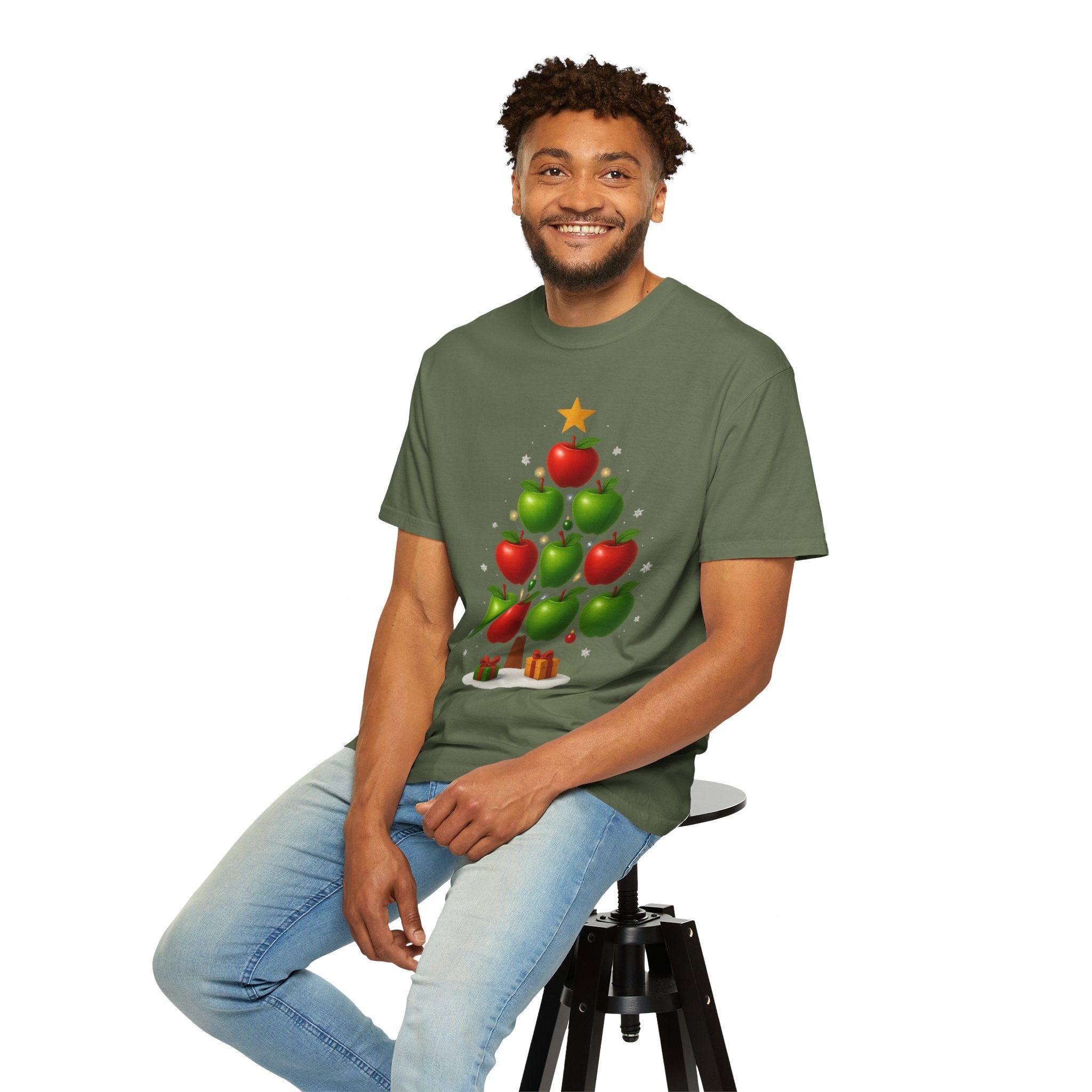 Apple Christmas Tree T-Shirt — Holiday Fruit Tree Graphic Tee