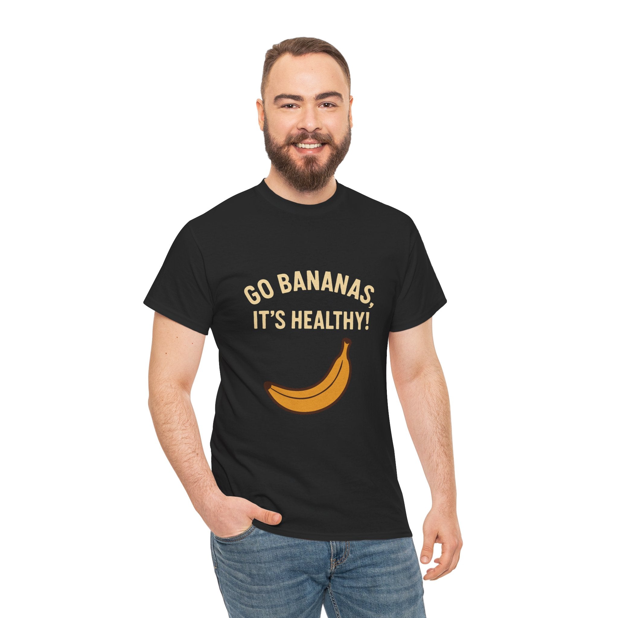 Go Bananas Unisex Heavy Cotton Tee, Fun Healthy Reminder Shirt, Quirky Gift for Fruit Lovers, Casual Wear, Summer Tee