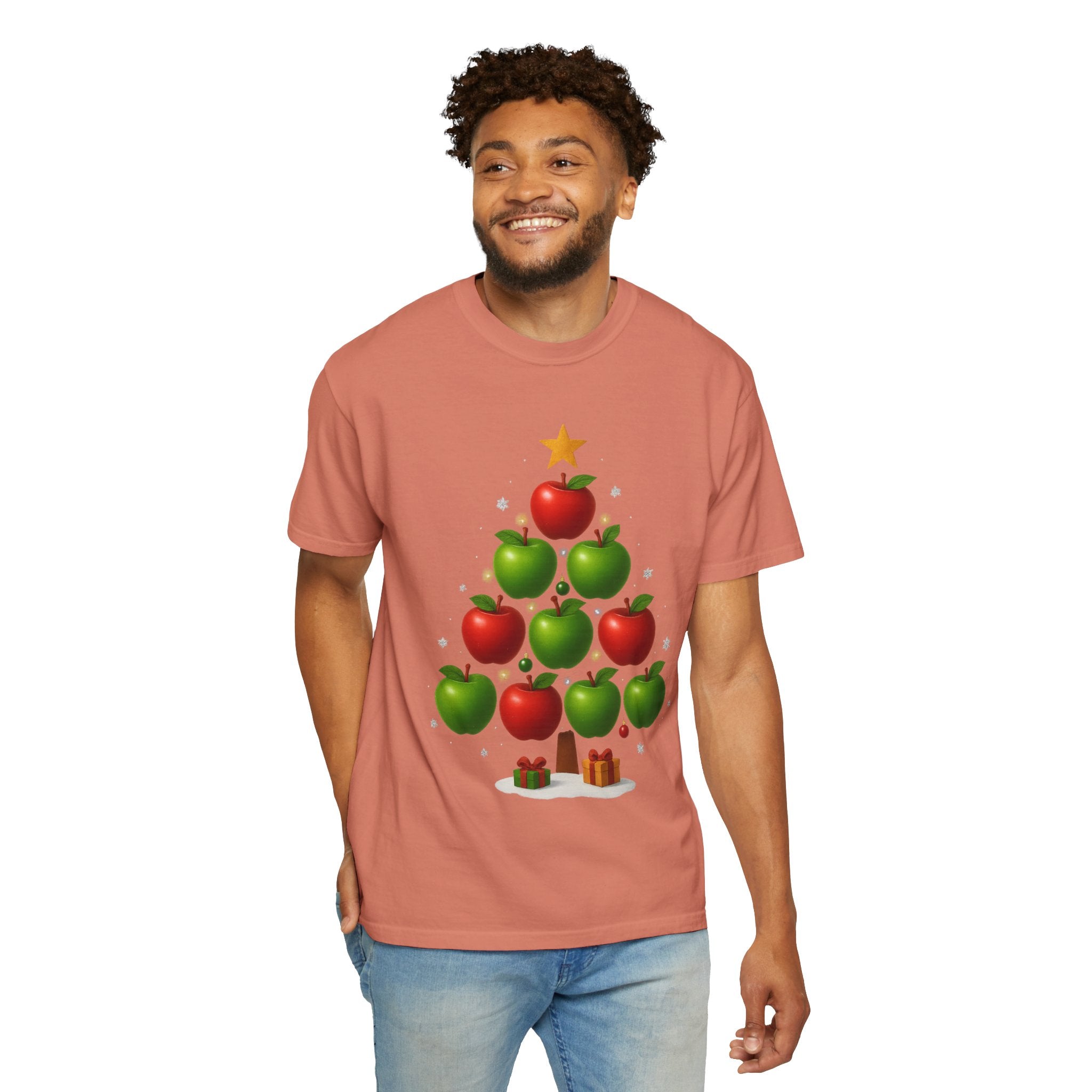 Apple Christmas Tree T-Shirt — Holiday Fruit Tree Graphic Tee