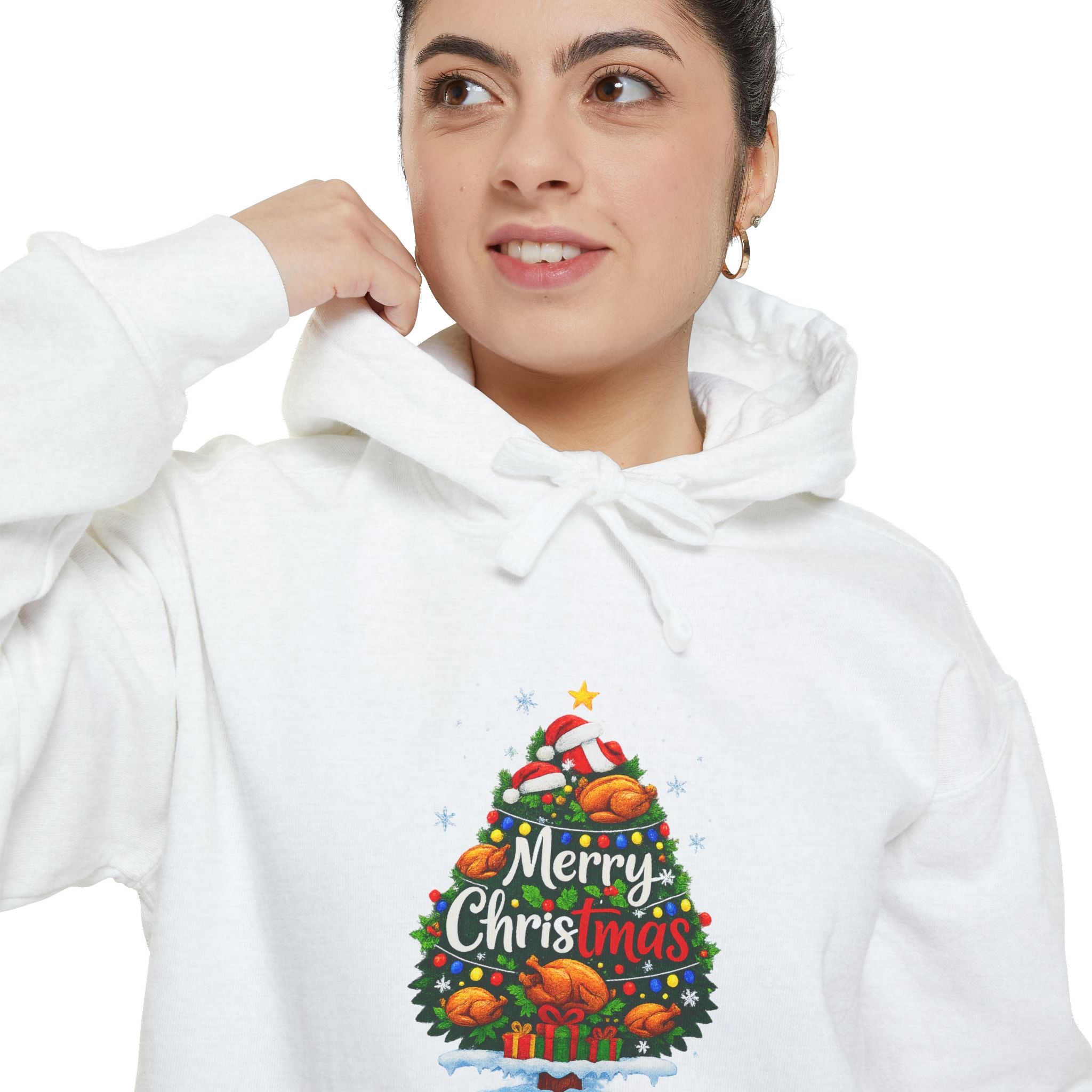 Christmas Tree Graphic Hoodie — "Merry Christmas" Holiday Sweatshirt