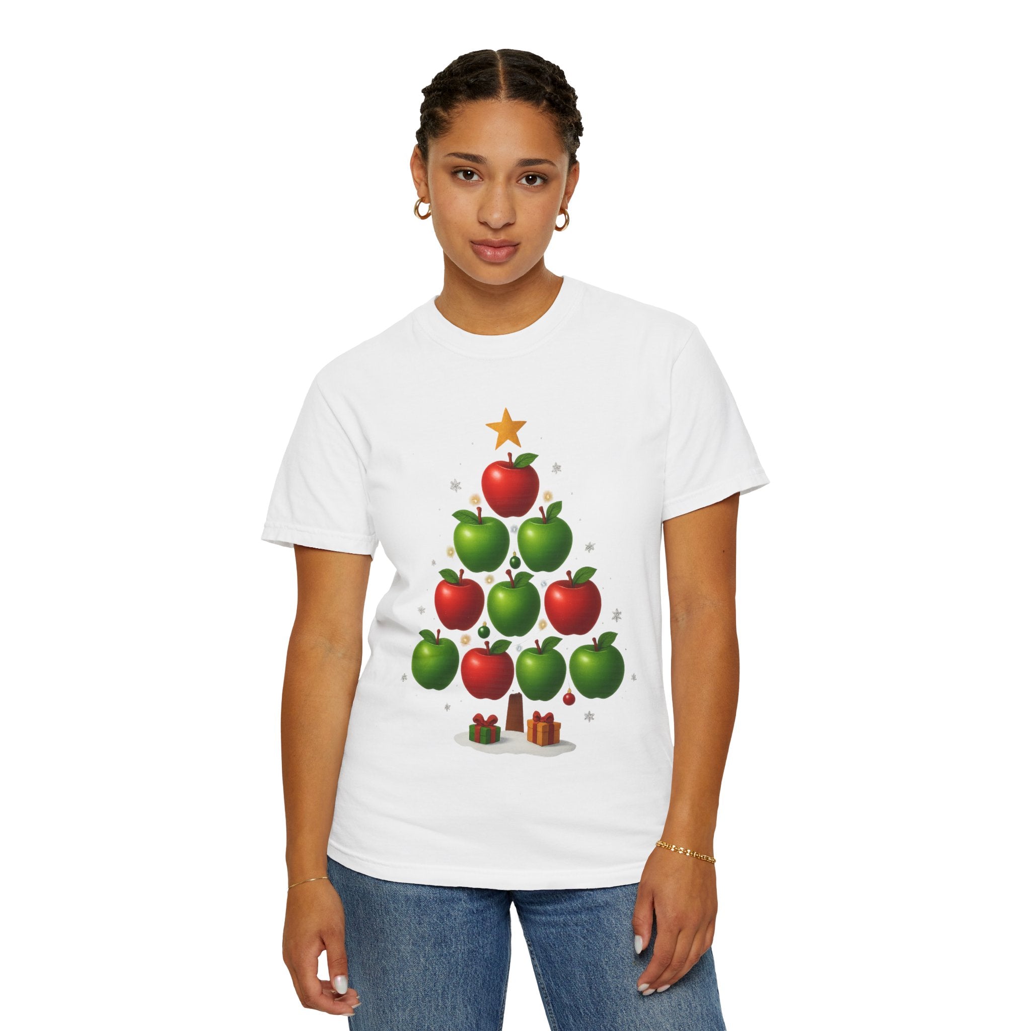 Apple Christmas Tree T-Shirt — Holiday Fruit Tree Graphic Tee