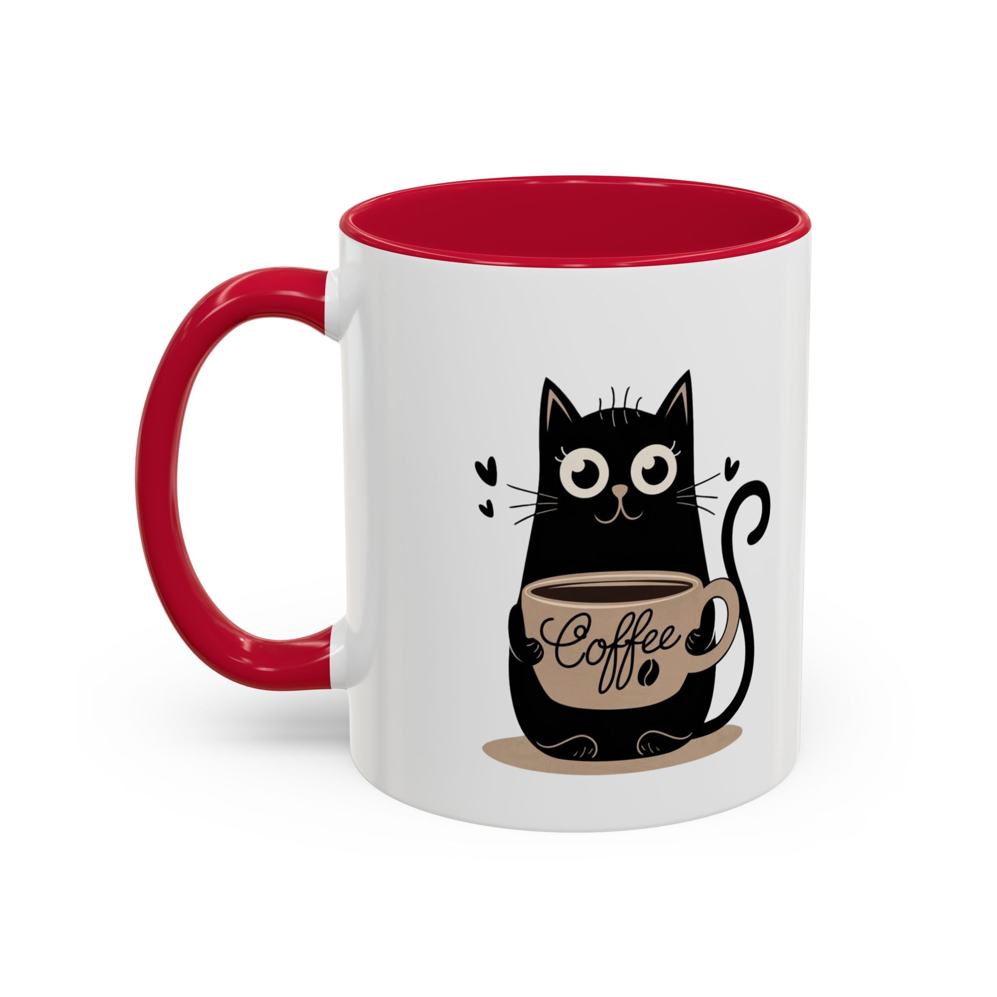 Cat Coffee Mug — Cute Black Cat Holding 'Coffee' Ceramic Mug (11oz & 15oz)