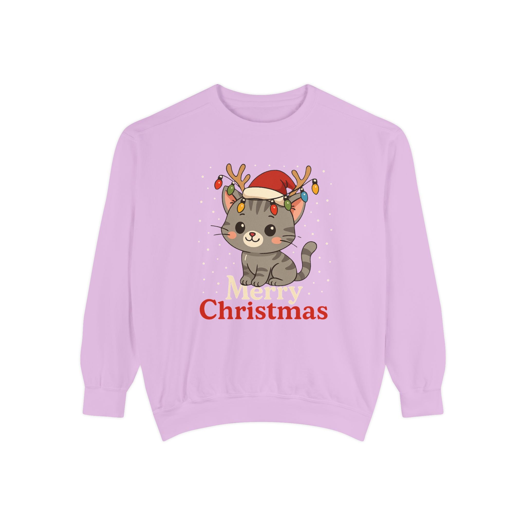 Cute Kitten with Reindeer Antlers Christmas Sweatshirt | Holiday Cat Crewneck