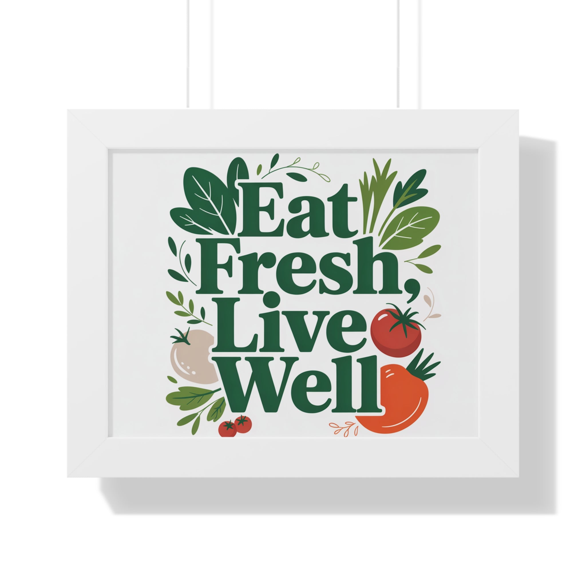 Framed Poster - "Eat Fresh, Live Well" Kitchen Wall Art, Healthy Living Print