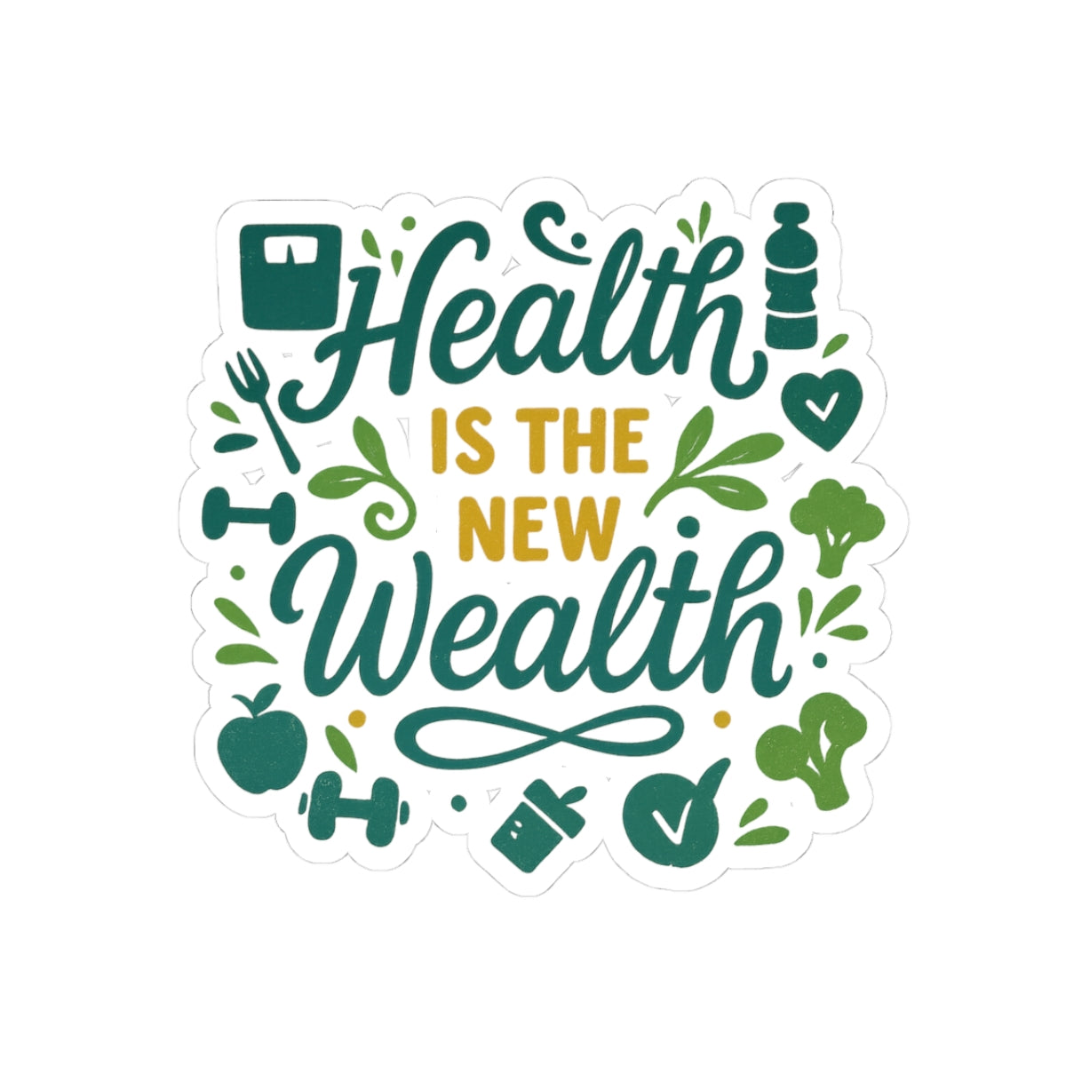 Health is the New Wealth Stickers | Motivational Fitness Decals, Wellness Gifts, Laptop Stickers, Health Quotes, Positive Affirmations