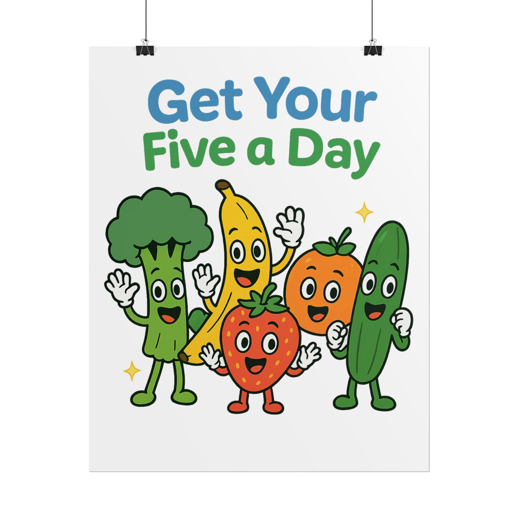 Rolled Poster — "Get Your Five a Day" Cute Fruit & Veggie Wall Art