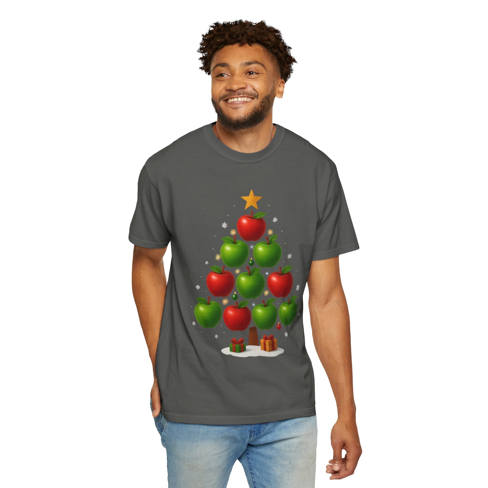 Apple Christmas Tree T-Shirt — Holiday Fruit Tree Graphic Tee