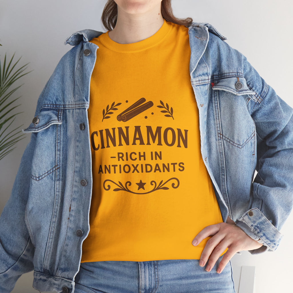 Cinnamon Antioxidant Unisex Heavy Cotton Tee, Relaxed Fit Tee, Gift for Health Enthusiasts, Casual Statement Shirt, Funny Foodie Apparel