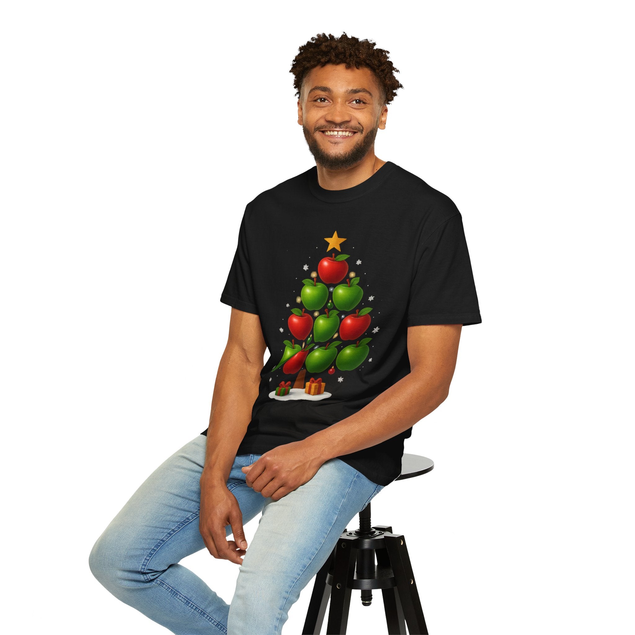 Apple Christmas Tree T-Shirt — Holiday Fruit Tree Graphic Tee
