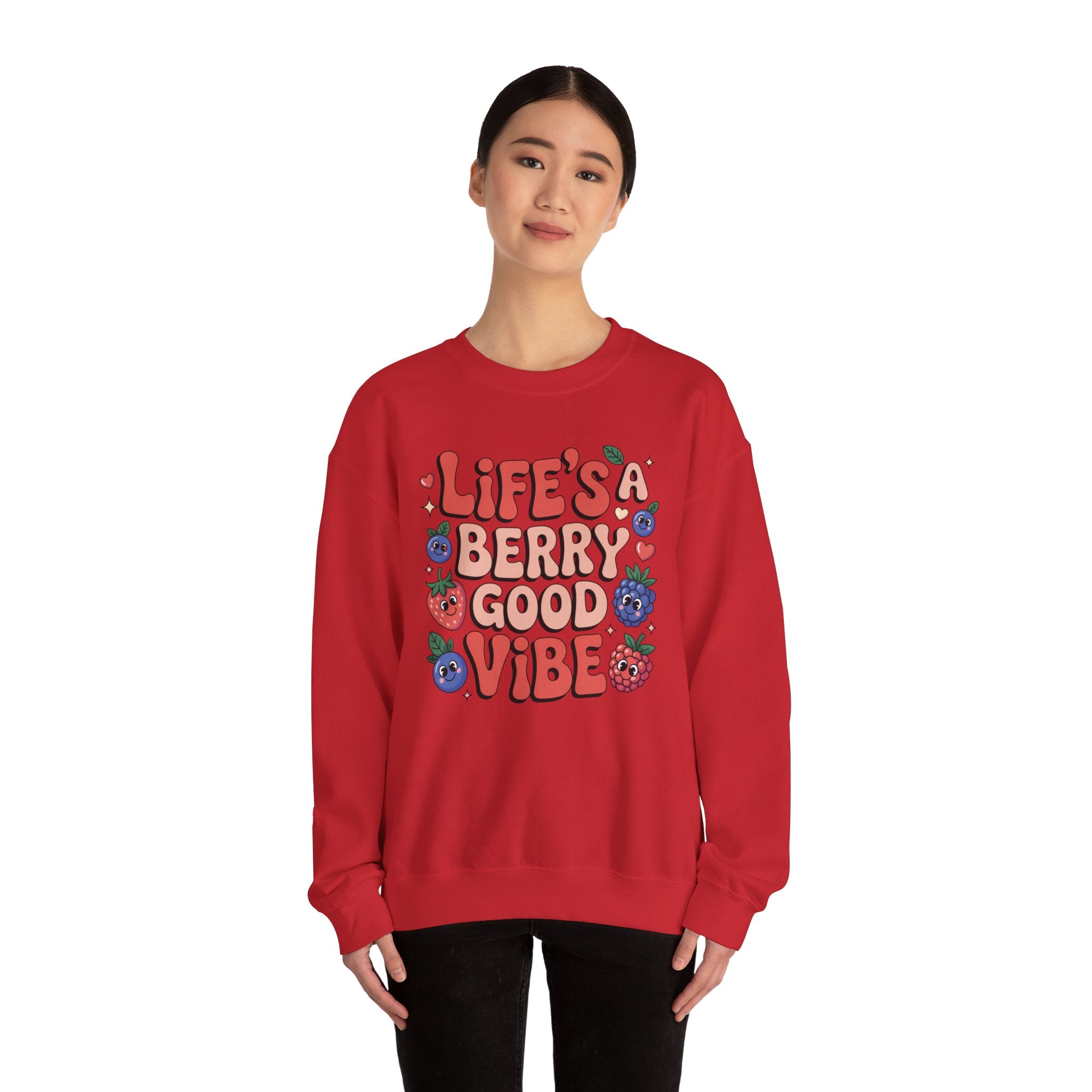 Berry Good Vibes Sweatshirt – Cozy Crewneck, Cute Gift for Friends, Positive Energy Apparel, Everyday Wear, Casual Style