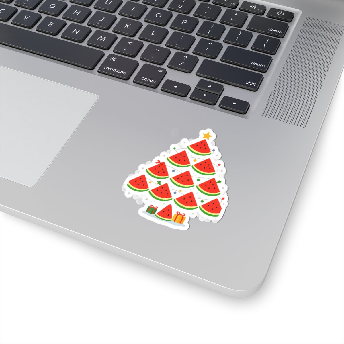 Watermelon Christmas Tree Sticker — Festive Fruit Kiss-Cut Decal for Laptops, Gifts & Holiday Decor