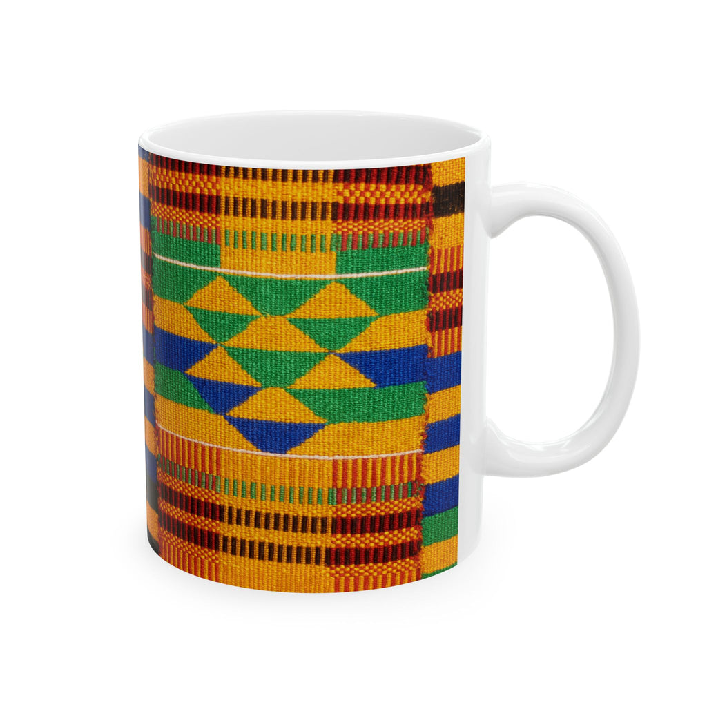 Kente Pattern Ceramic Mug, Colorful African Print Coffee Cup (11oz & 15oz)