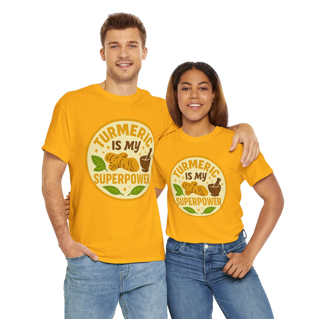 Turmeric Superpower Tee, Unisex Cotton T-Shirt, Health Enthusiast Gift, Herbal Tea Lover Shirt, Natural Wellness Apparel, Unique Gift Idea