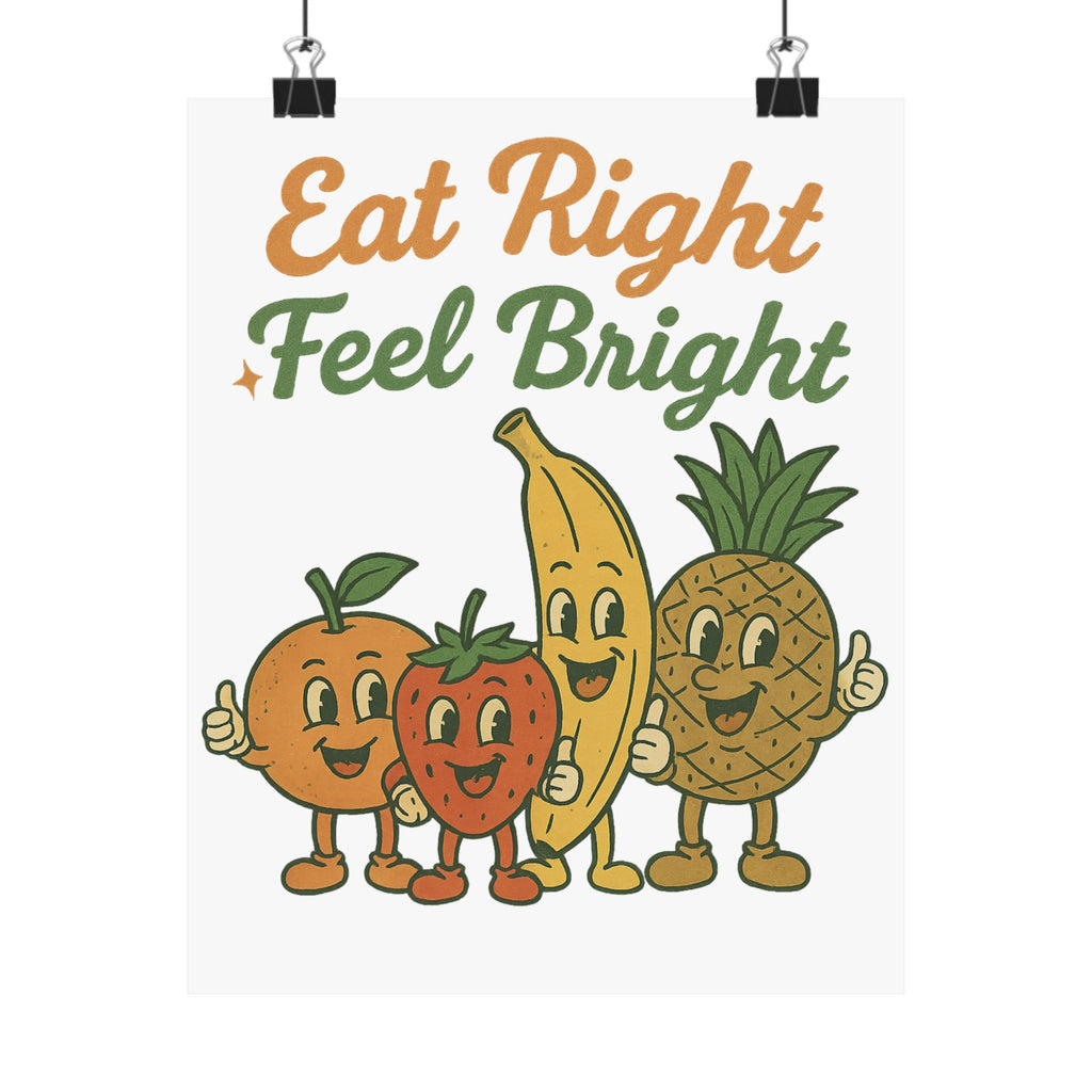 Eat Right Feel Bright Poster — Retro Fruit Kitchen Wall Art