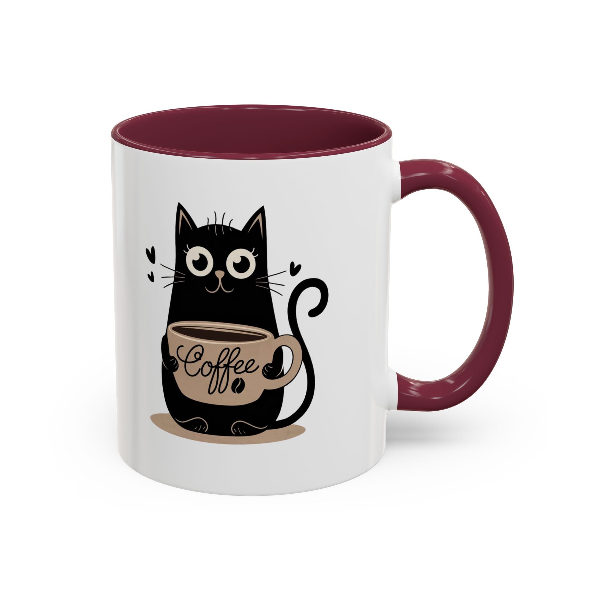 Cat Coffee Mug — Cute Black Cat Holding 'Coffee' Ceramic Mug (11oz & 15oz)