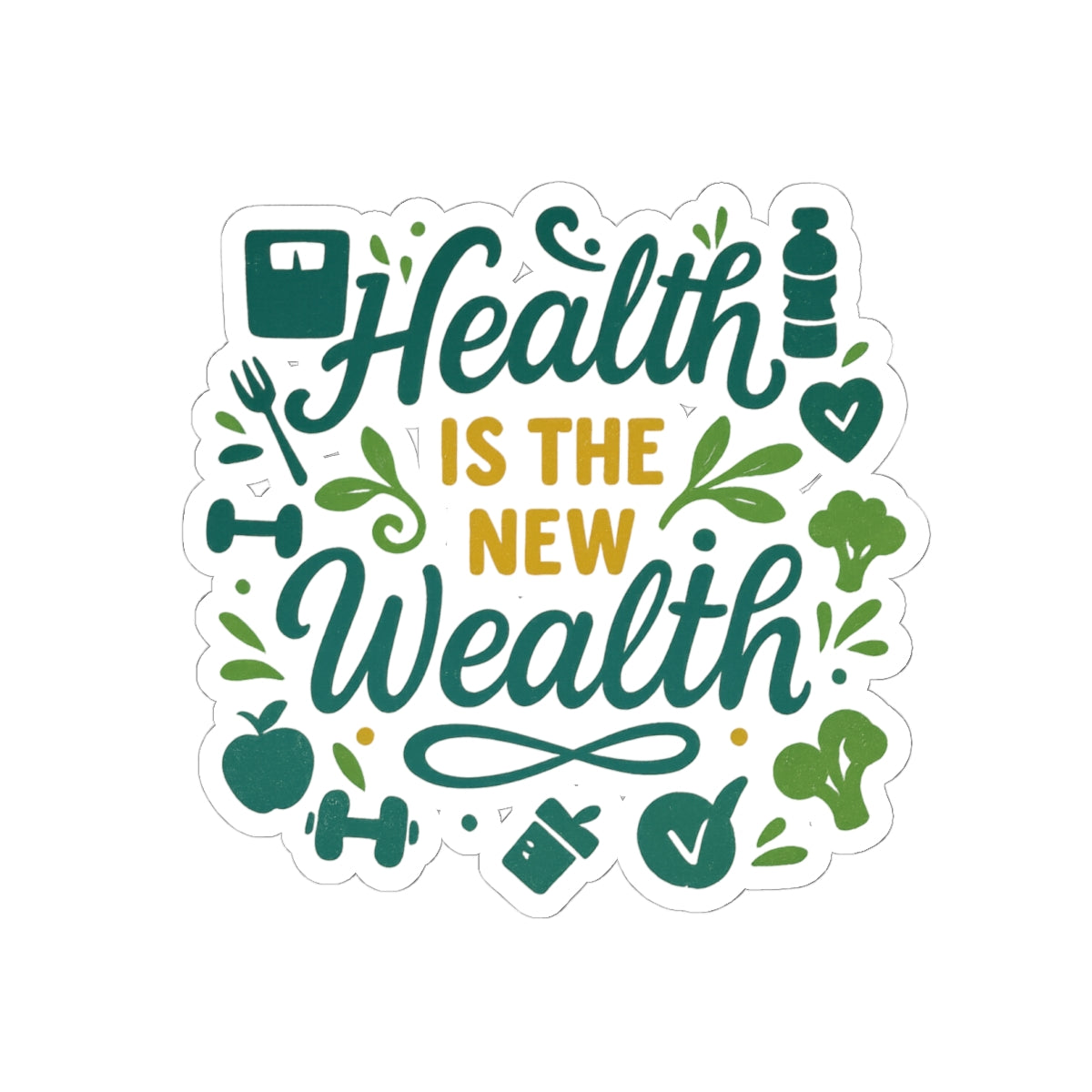 Health is the New Wealth Stickers | Motivational Fitness Decals, Wellness Gifts, Laptop Stickers, Health Quotes, Positive Affirmations