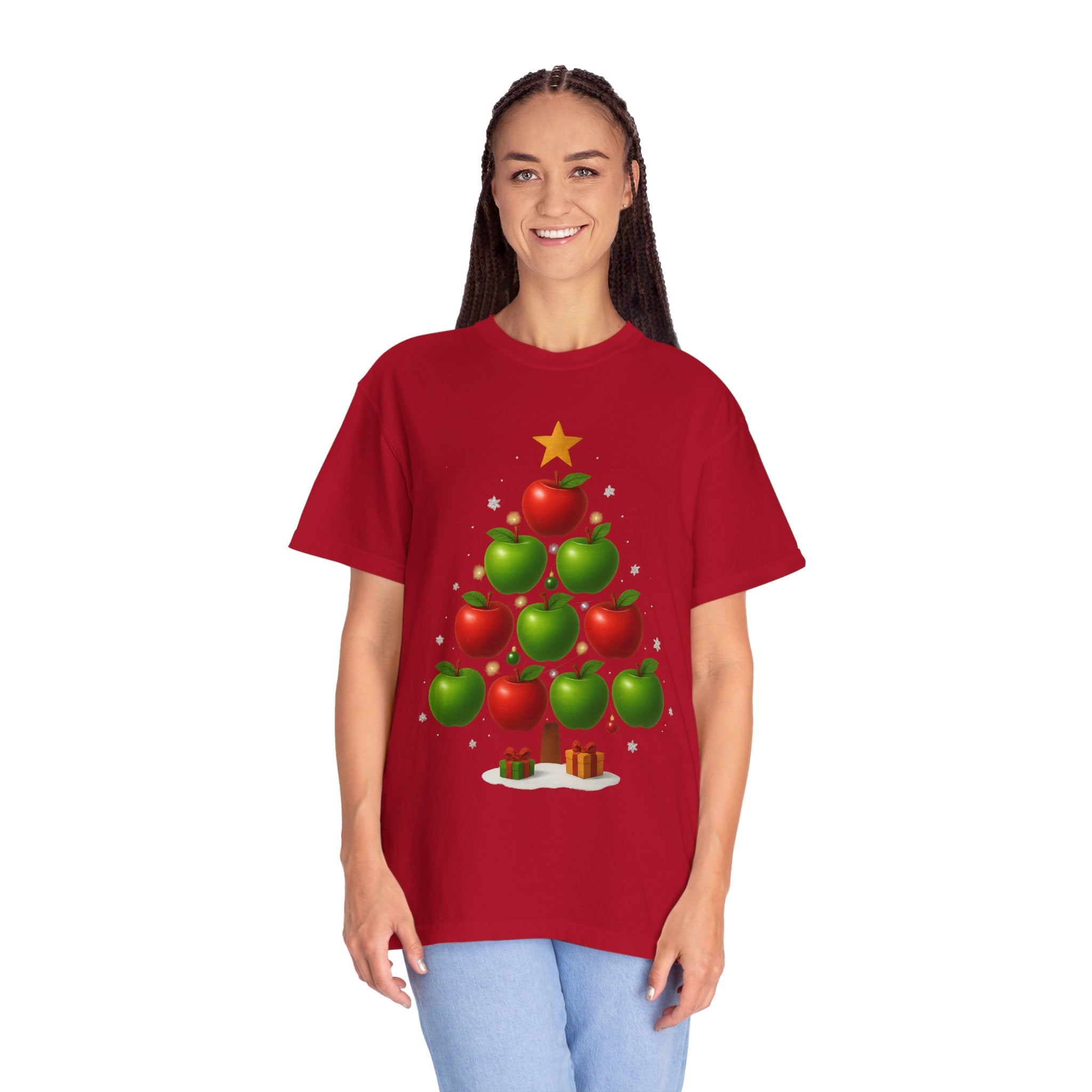 Apple Christmas Tree T-Shirt — Holiday Fruit Tree Graphic Tee
