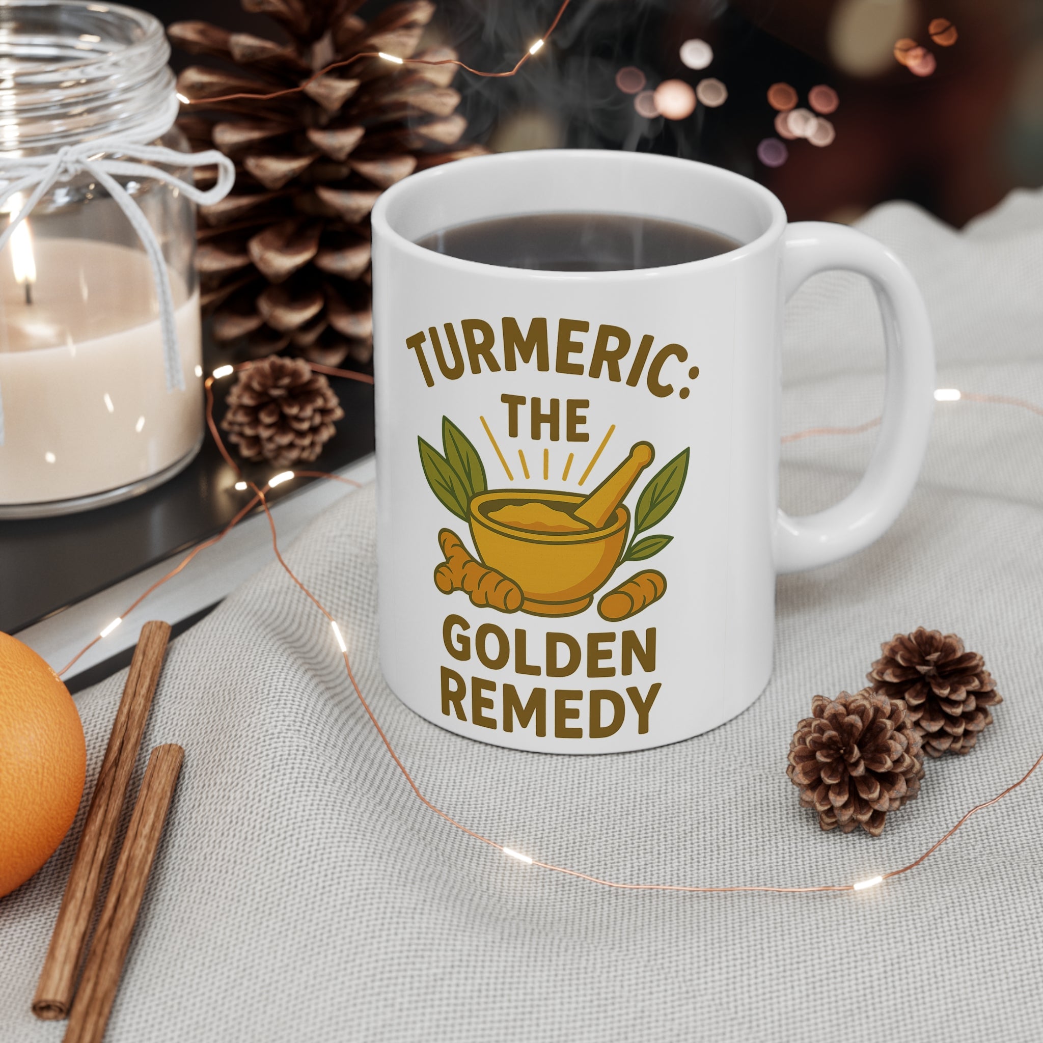 Turmeric Mug – "Turmeric: The Golden Remedy" Ceramic Coffee Cup, Herbal Wellness Gift