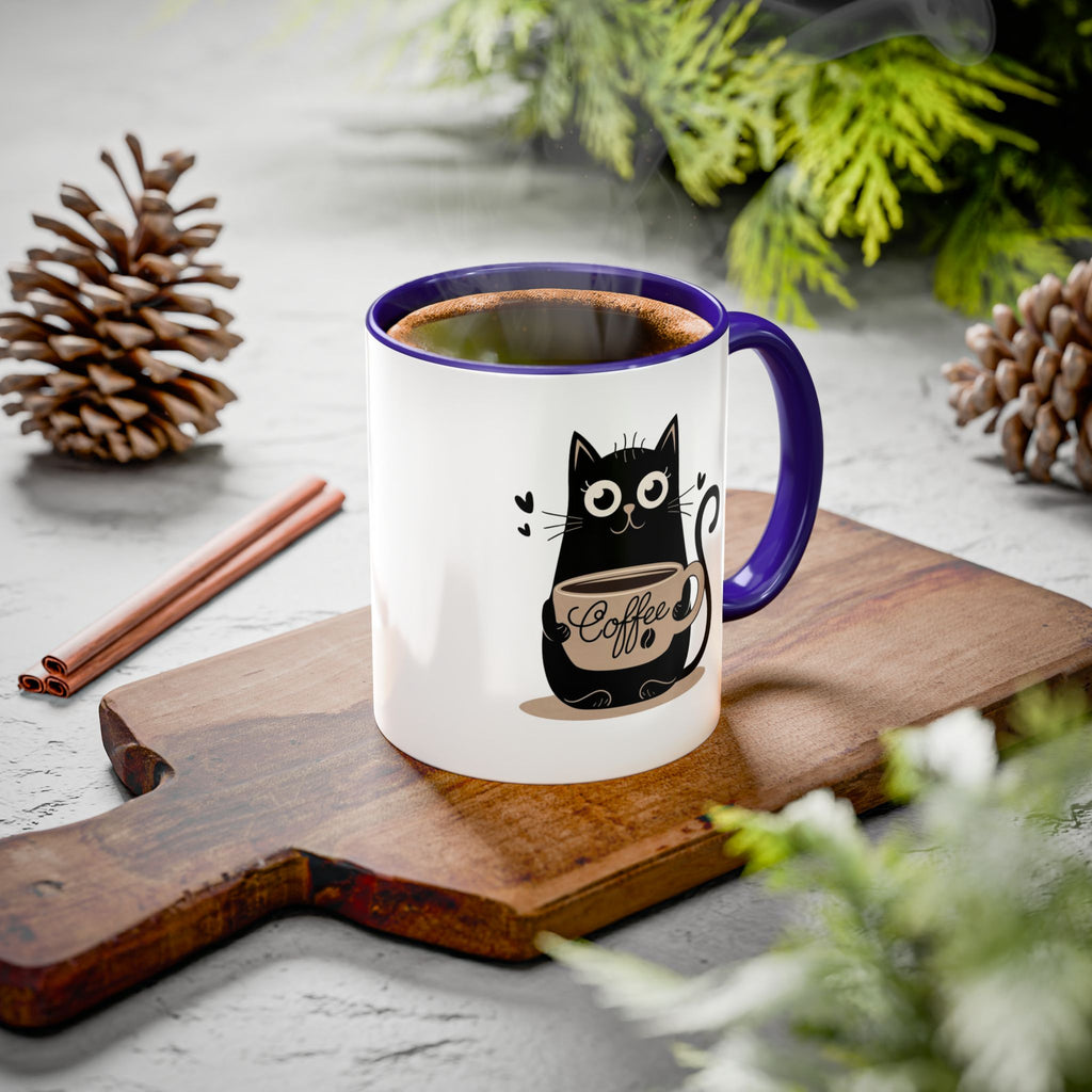 Cat Coffee Mug — Cute Black Cat Holding 'Coffee' Ceramic Mug (11oz & 15oz)