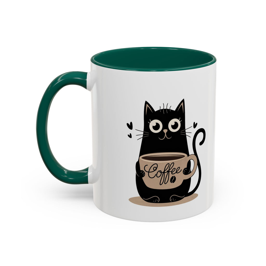 Cat Coffee Mug — Cute Black Cat Holding 'Coffee' Ceramic Mug (11oz & 15oz)