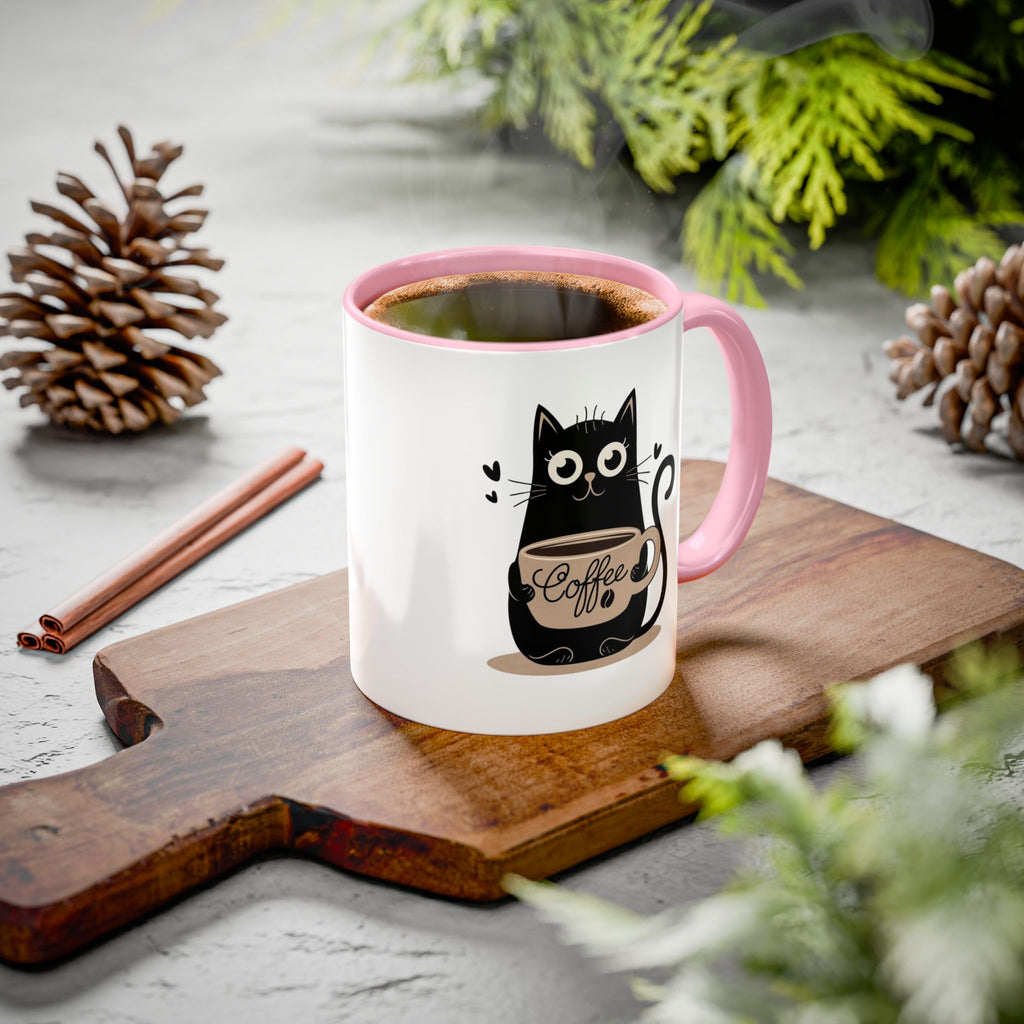 Cat Coffee Mug — Cute Black Cat Holding 'Coffee' Ceramic Mug (11oz & 15oz)
