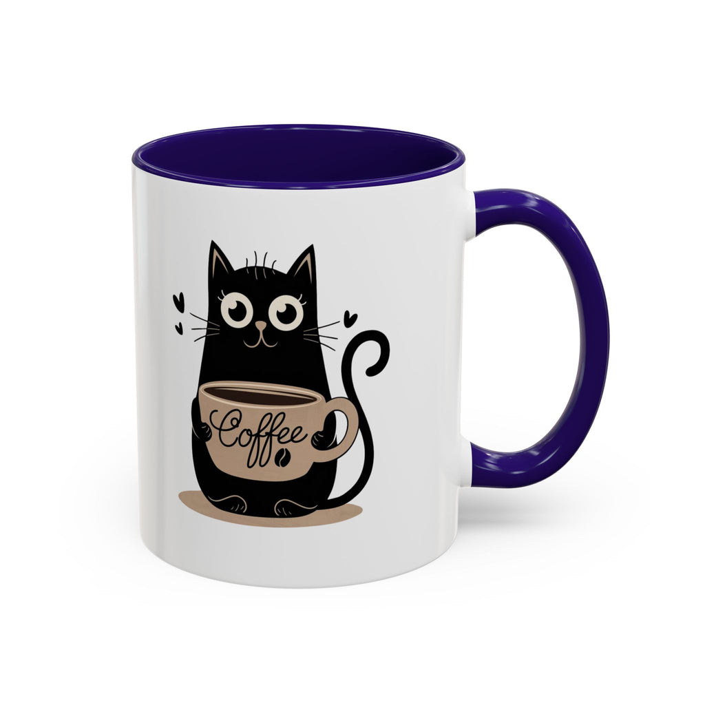 Cat Coffee Mug — Cute Black Cat Holding 'Coffee' Ceramic Mug (11oz & 15oz)