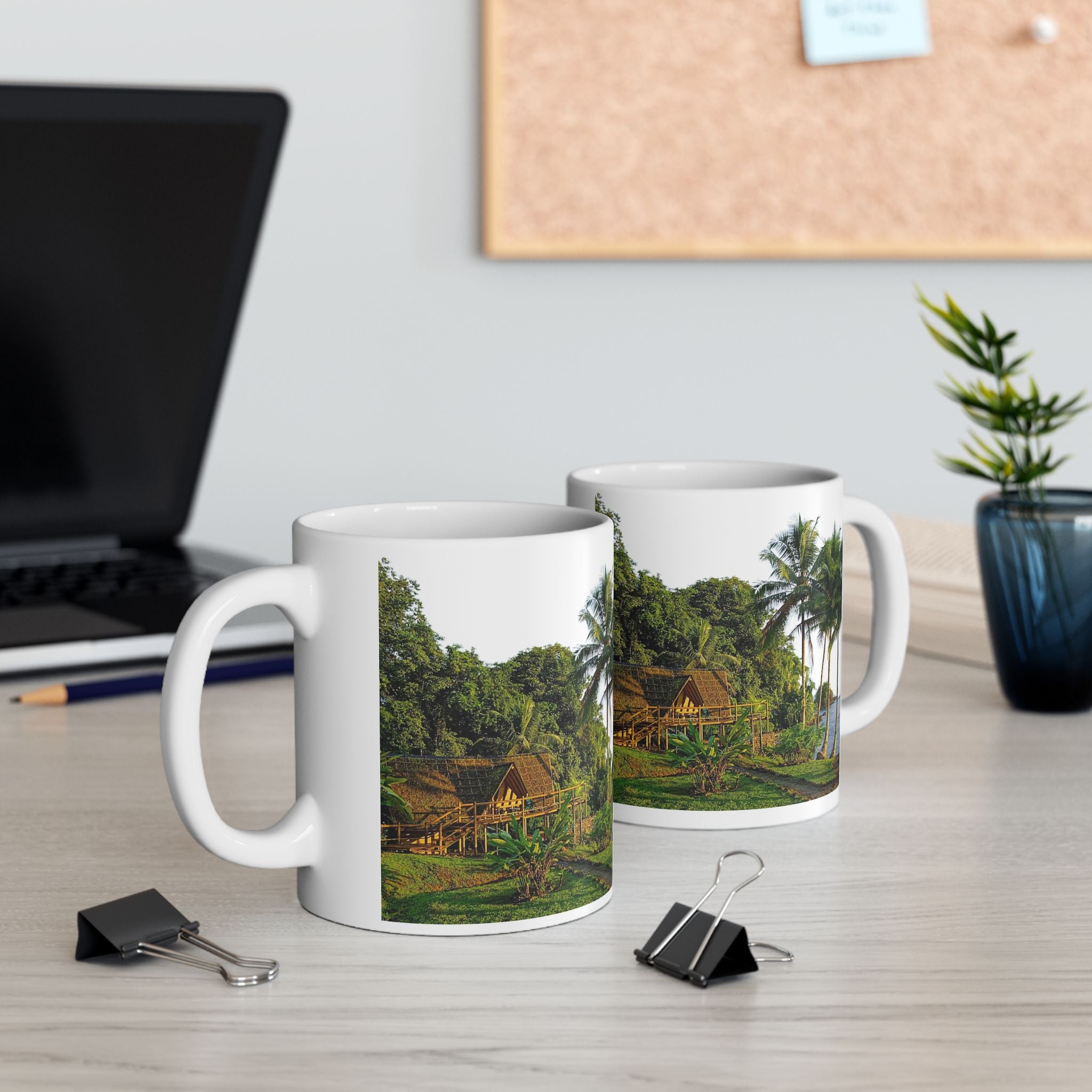 Tropical River Landscape Ceramic Mug – Island Palm Cottage Coffee Cup (11oz/15oz)