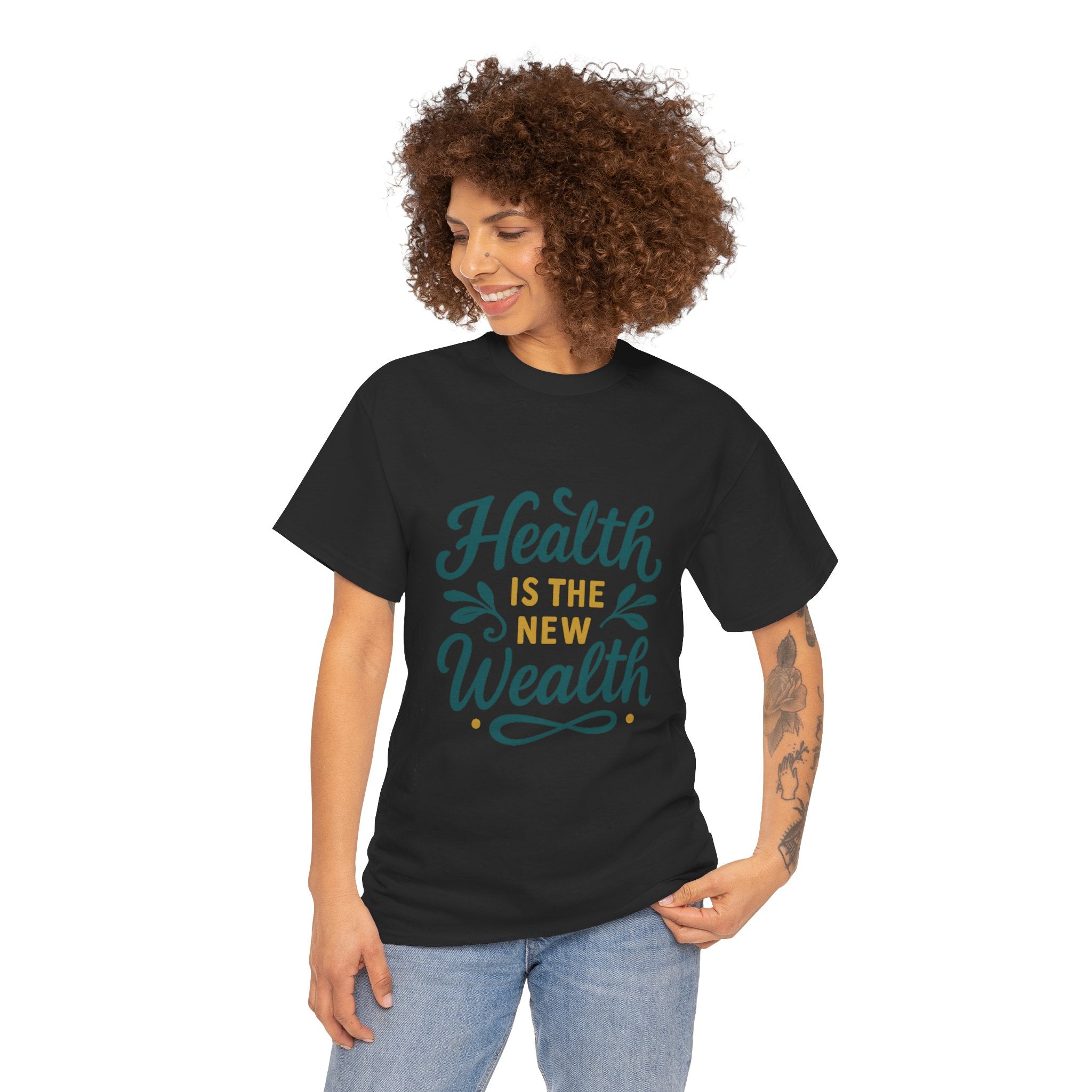 Health is the New Wealth Unisex Heavy Cotton Tee, Motivational T-Shirt, Wellness Gift, Inspirational Apparel, Casual Wear