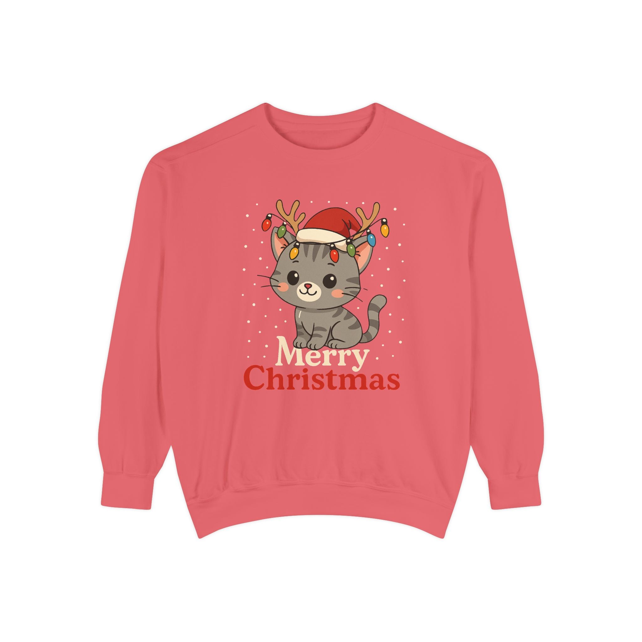 Cute Kitten with Reindeer Antlers Christmas Sweatshirt | Holiday Cat Crewneck