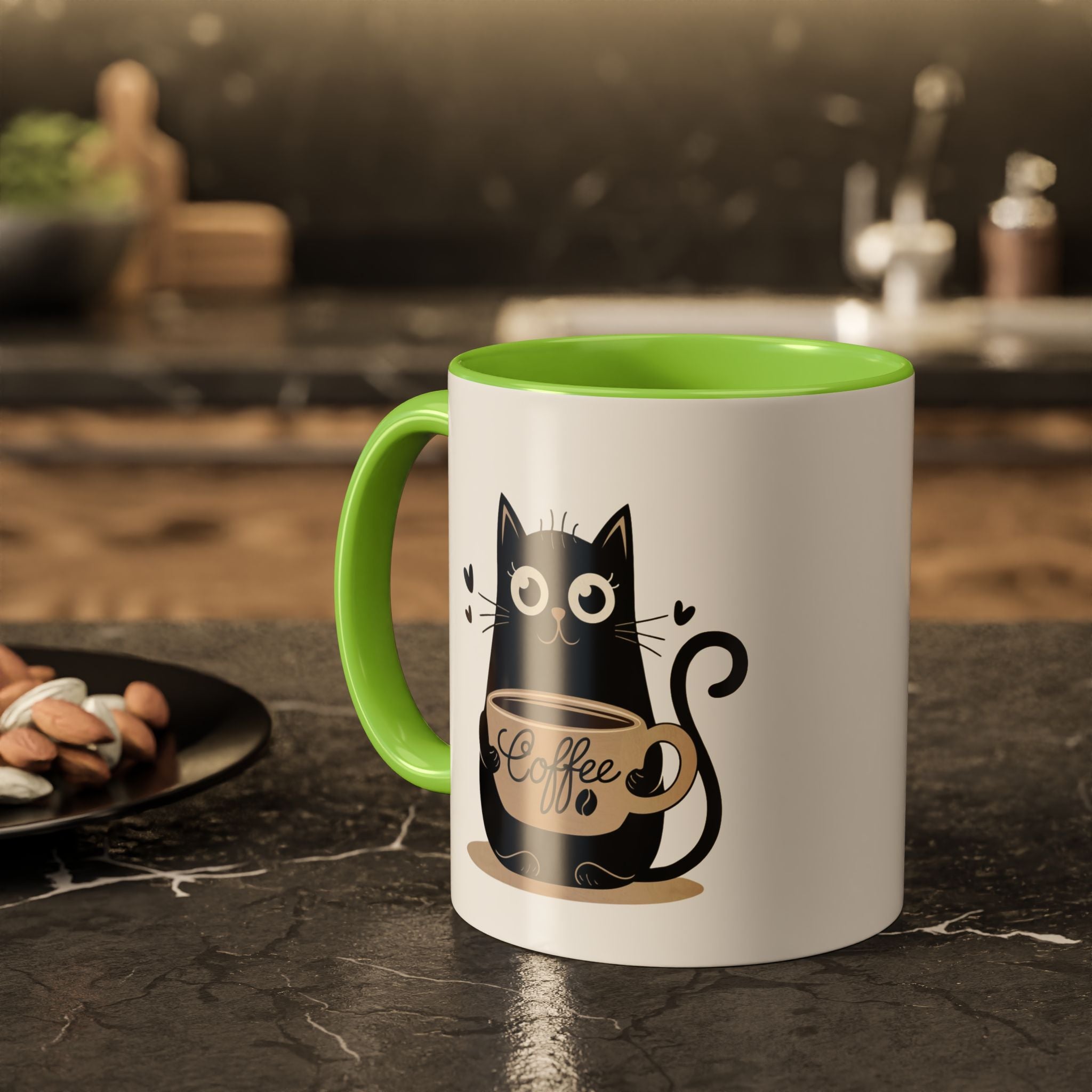 Cat Coffee Mug — Cute Black Cat Holding 'Coffee' Ceramic Mug (11oz & 15oz)