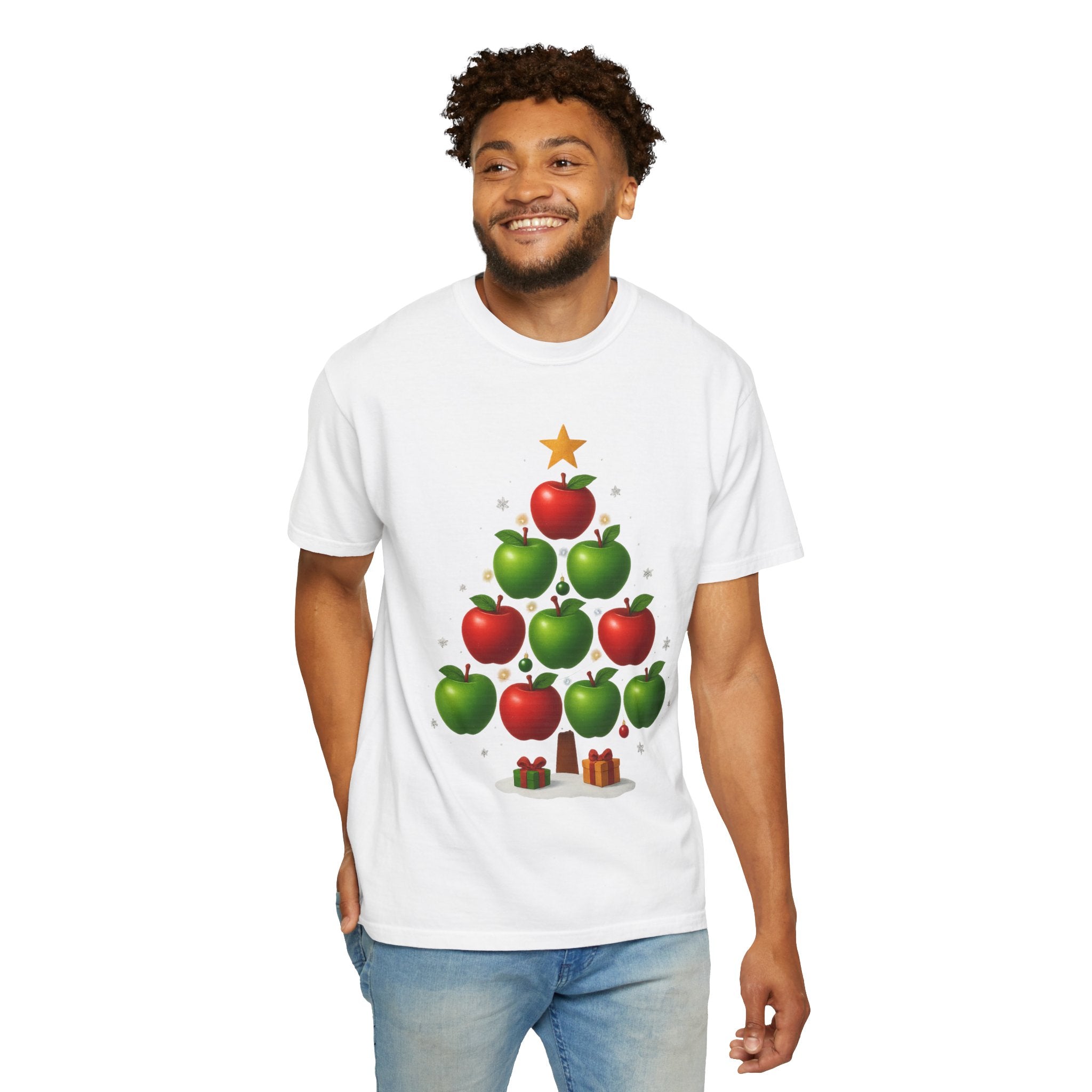 Apple Christmas Tree T-Shirt — Holiday Fruit Tree Graphic Tee