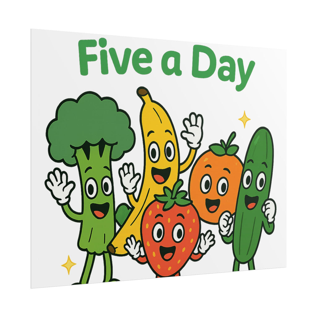 Rolled Poster — "Get Your Five a Day" Cute Fruit & Veggie Wall Art