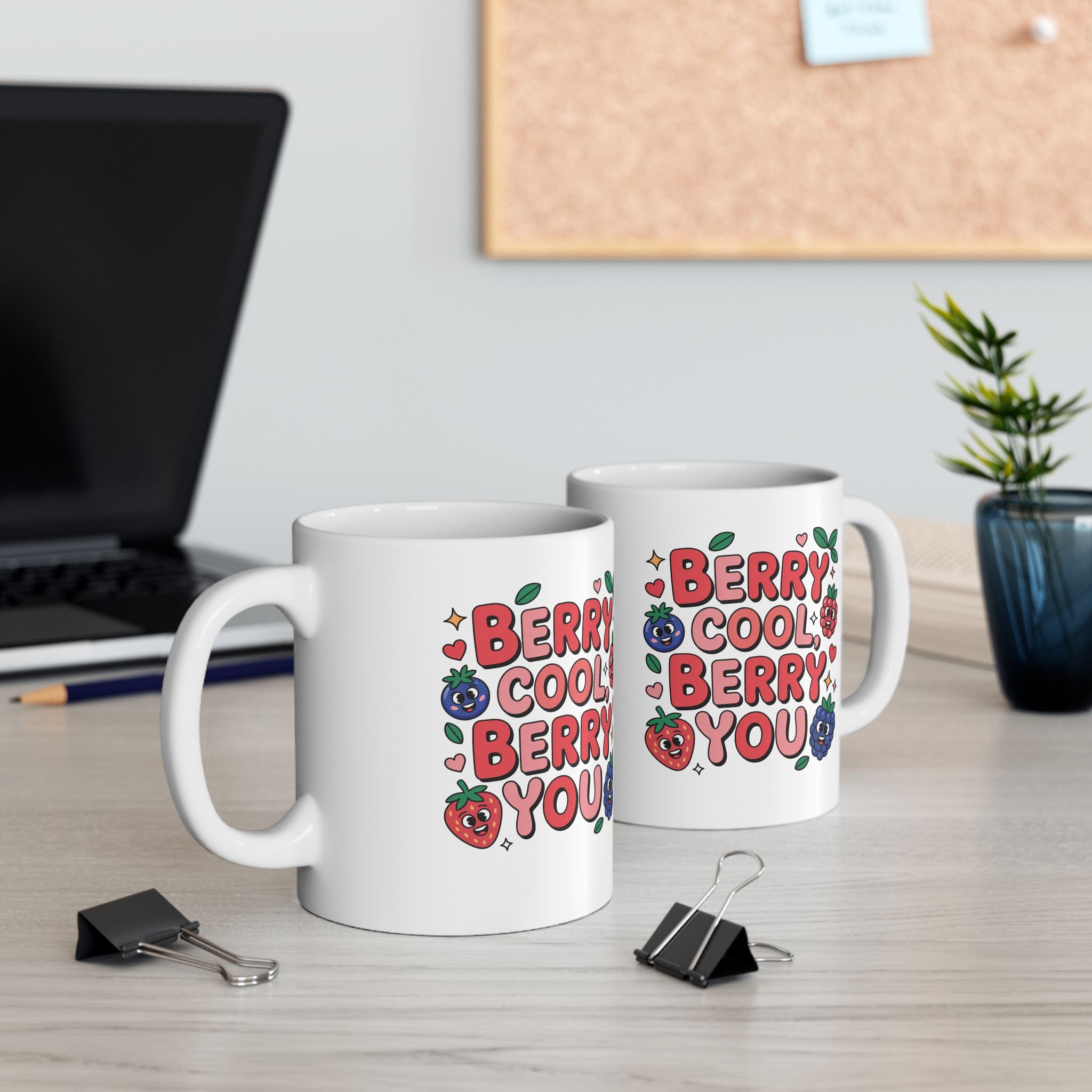 Ceramic Mug - "Berry Cool, Berry You" Cute Fruit Illustration Coffee Cup