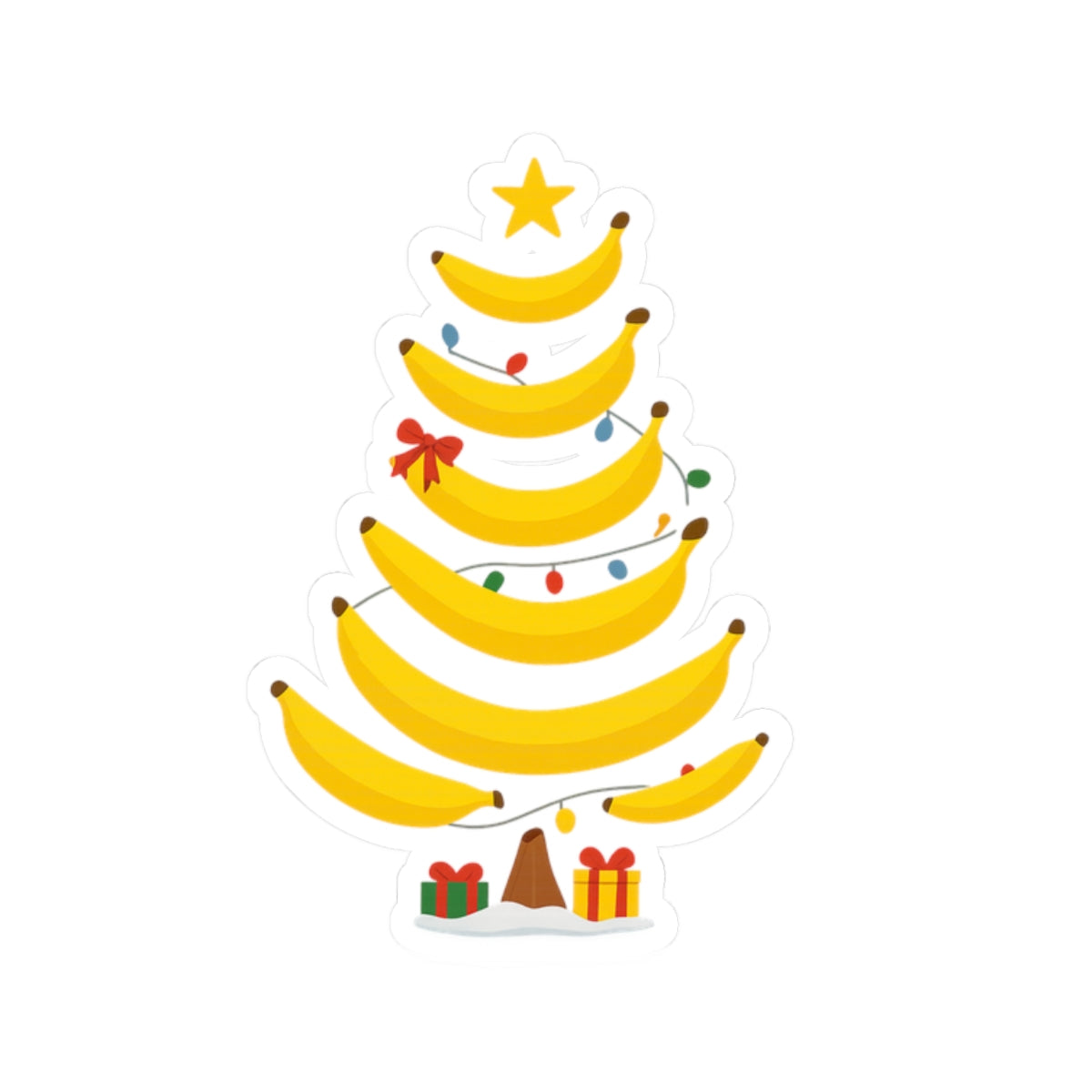 Banana Christmas Tree Kiss-Cut Sticker — Cute Holiday Laptop Decal