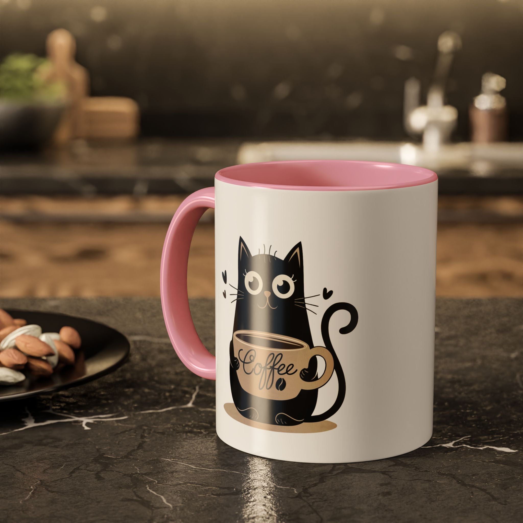 Cat Coffee Mug — Cute Black Cat Holding 'Coffee' Ceramic Mug (11oz & 15oz)