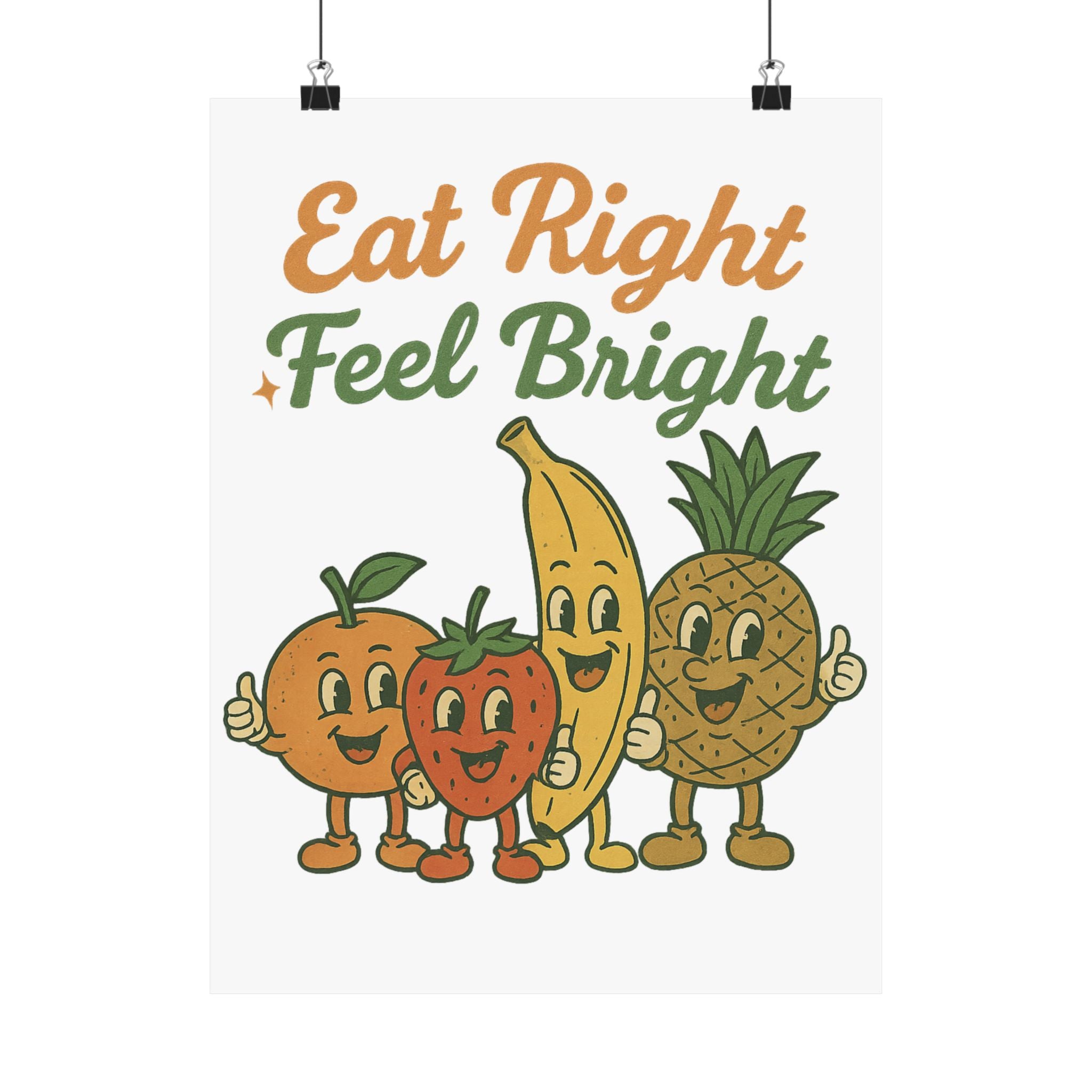 Eat Right Feel Bright Poster — Retro Fruit Kitchen Wall Art