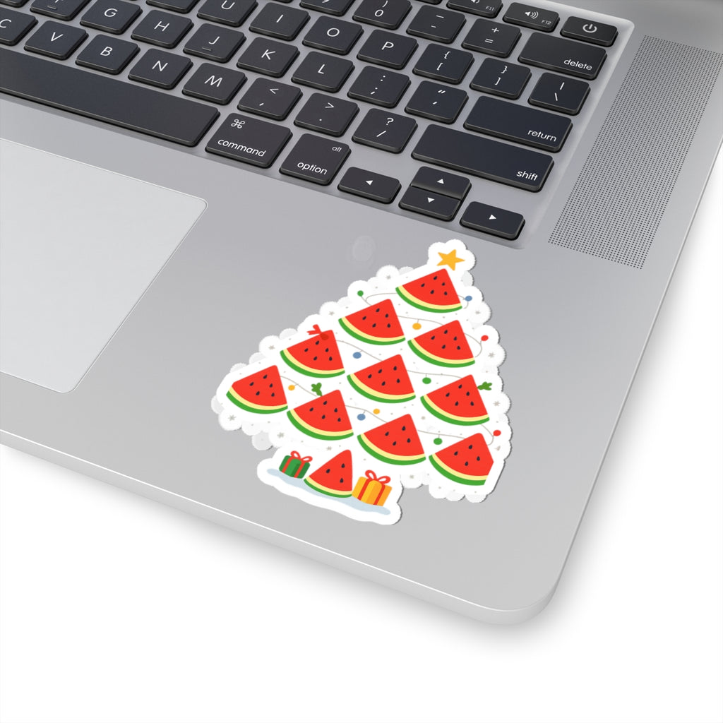 Watermelon Christmas Tree Sticker — Festive Fruit Kiss-Cut Decal for Laptops, Gifts & Holiday Decor