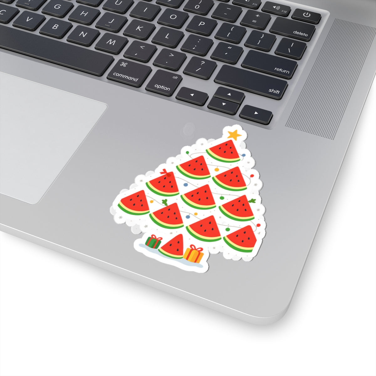 Watermelon Christmas Tree Sticker — Festive Fruit Kiss-Cut Decal for Laptops, Gifts & Holiday Decor