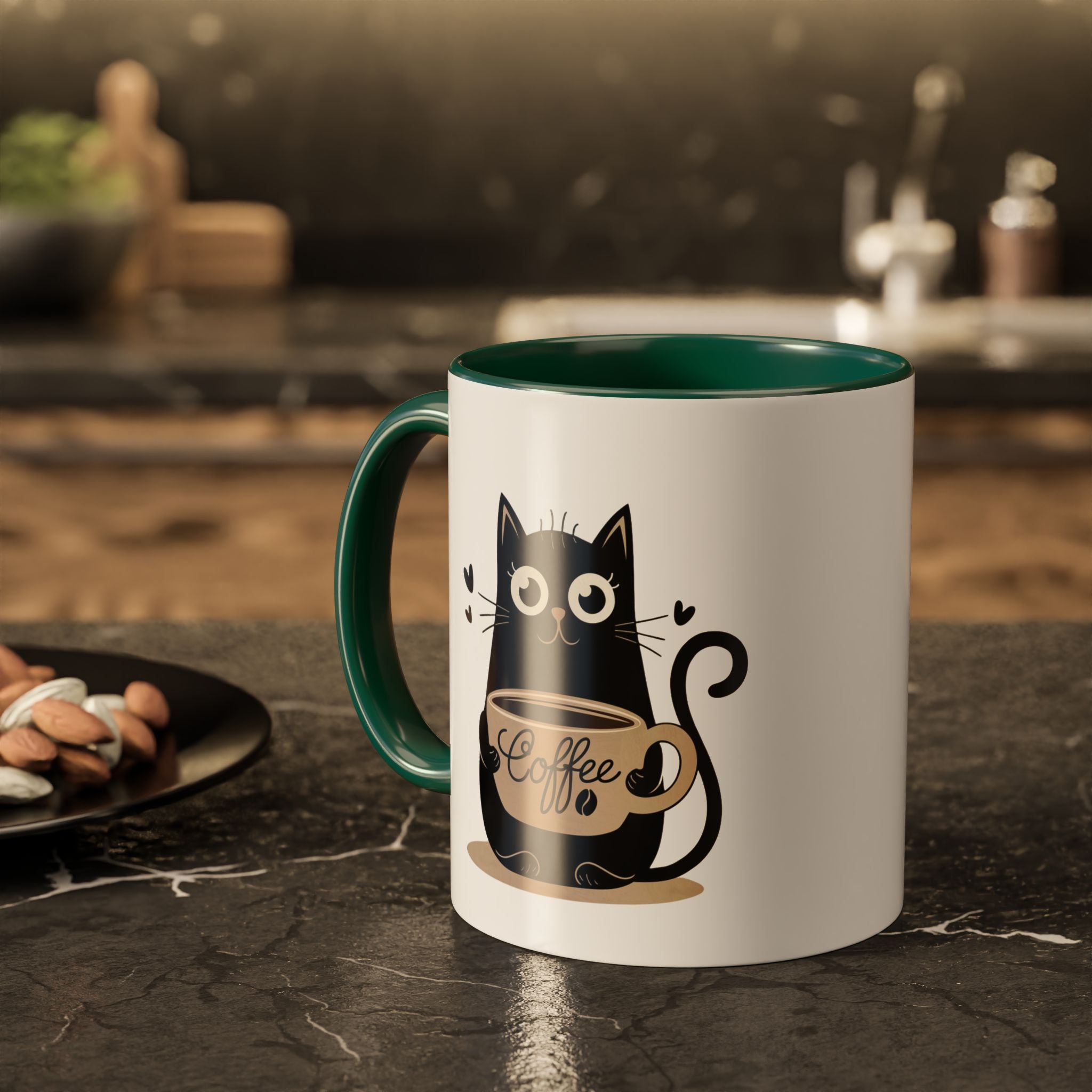 Cat Coffee Mug — Cute Black Cat Holding 'Coffee' Ceramic Mug (11oz & 15oz)