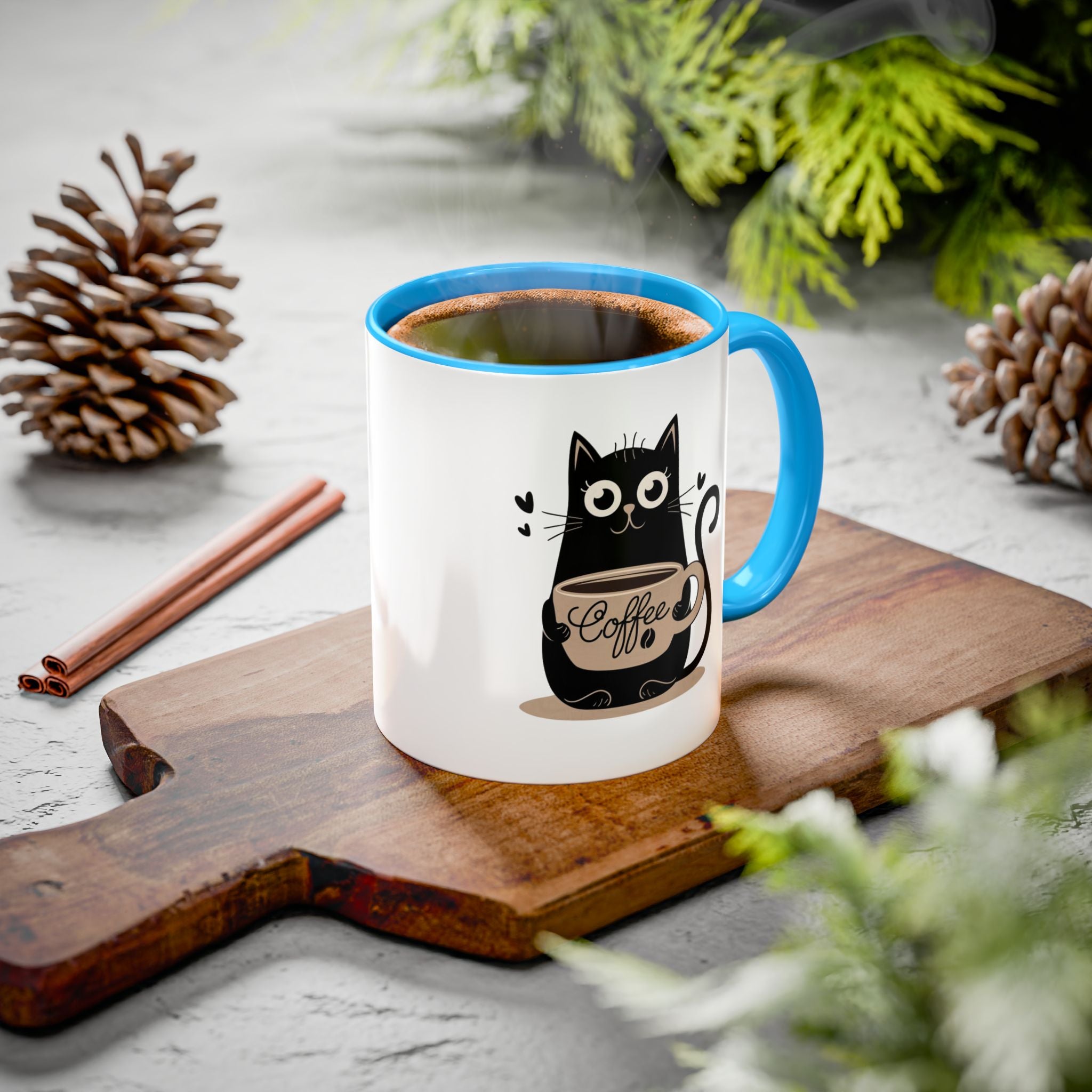 Cat Coffee Mug — Cute Black Cat Holding 'Coffee' Ceramic Mug (11oz & 15oz)