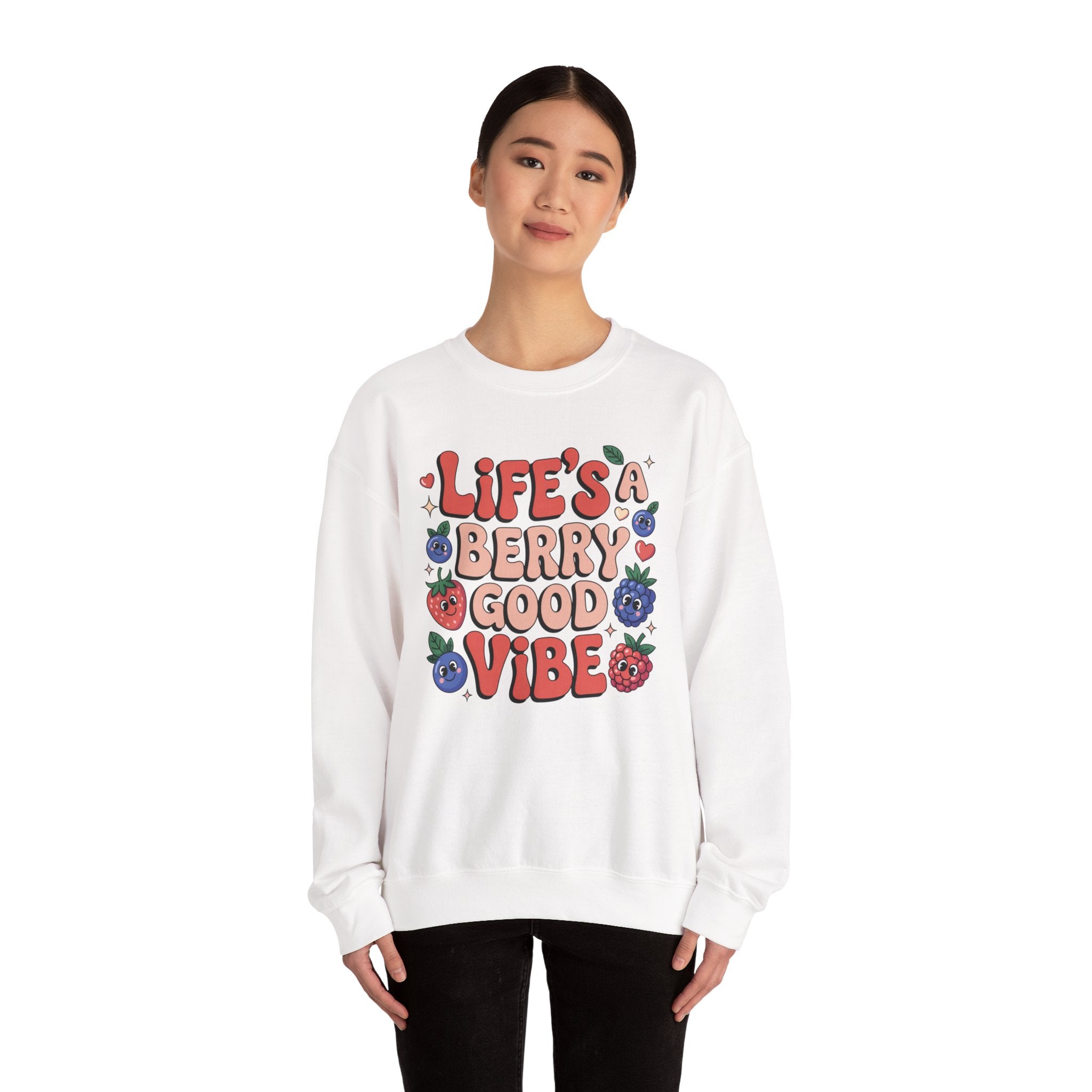 Berry Good Vibes Sweatshirt – Cozy Crewneck, Cute Gift for Friends, Positive Energy Apparel, Everyday Wear, Casual Style