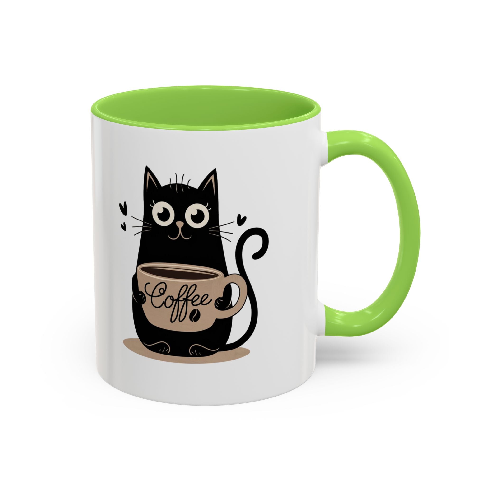Cat Coffee Mug — Cute Black Cat Holding 'Coffee' Ceramic Mug (11oz & 15oz)
