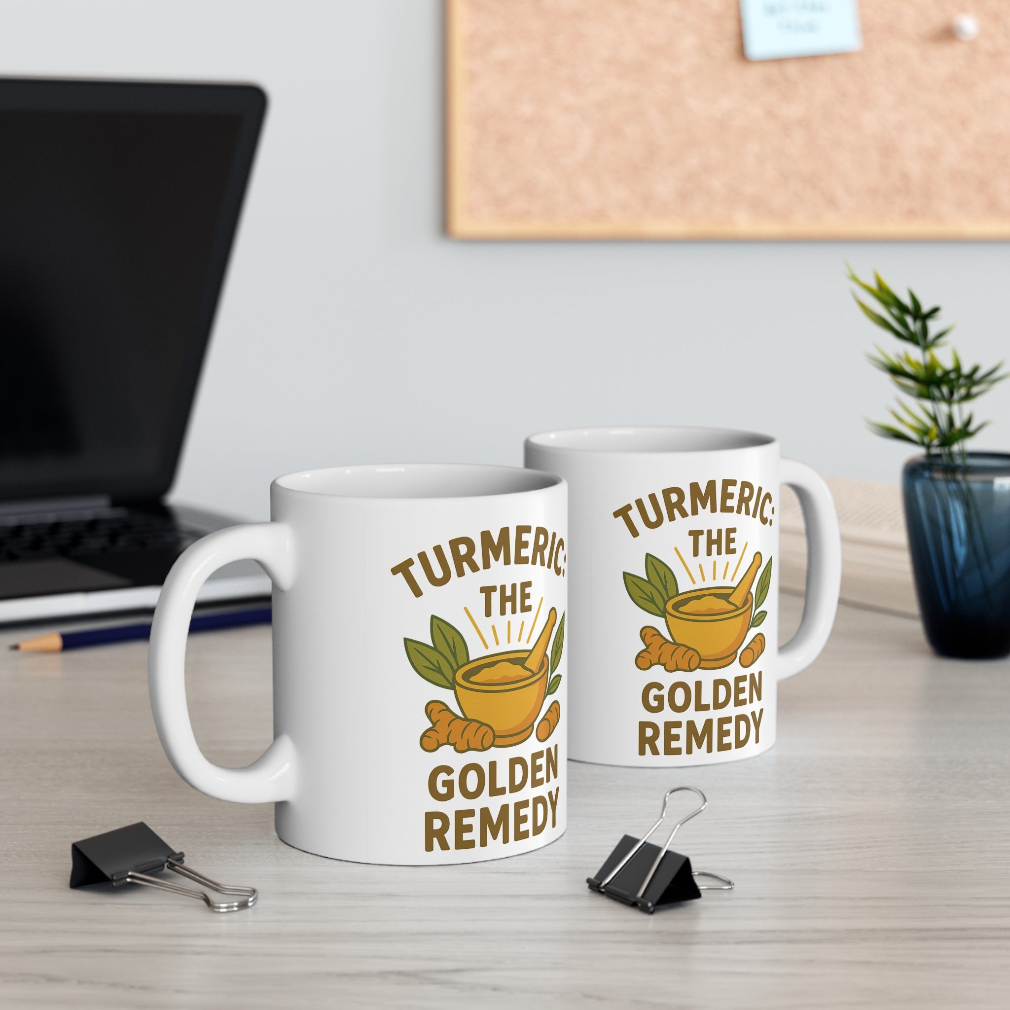 Turmeric Mug – "Turmeric: The Golden Remedy" Ceramic Coffee Cup, Herbal Wellness Gift