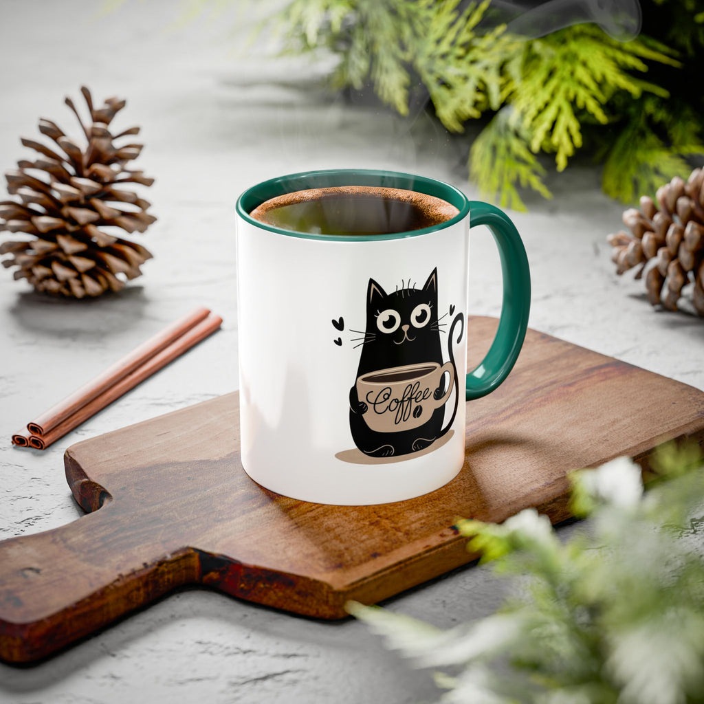 Cat Coffee Mug — Cute Black Cat Holding 'Coffee' Ceramic Mug (11oz & 15oz)