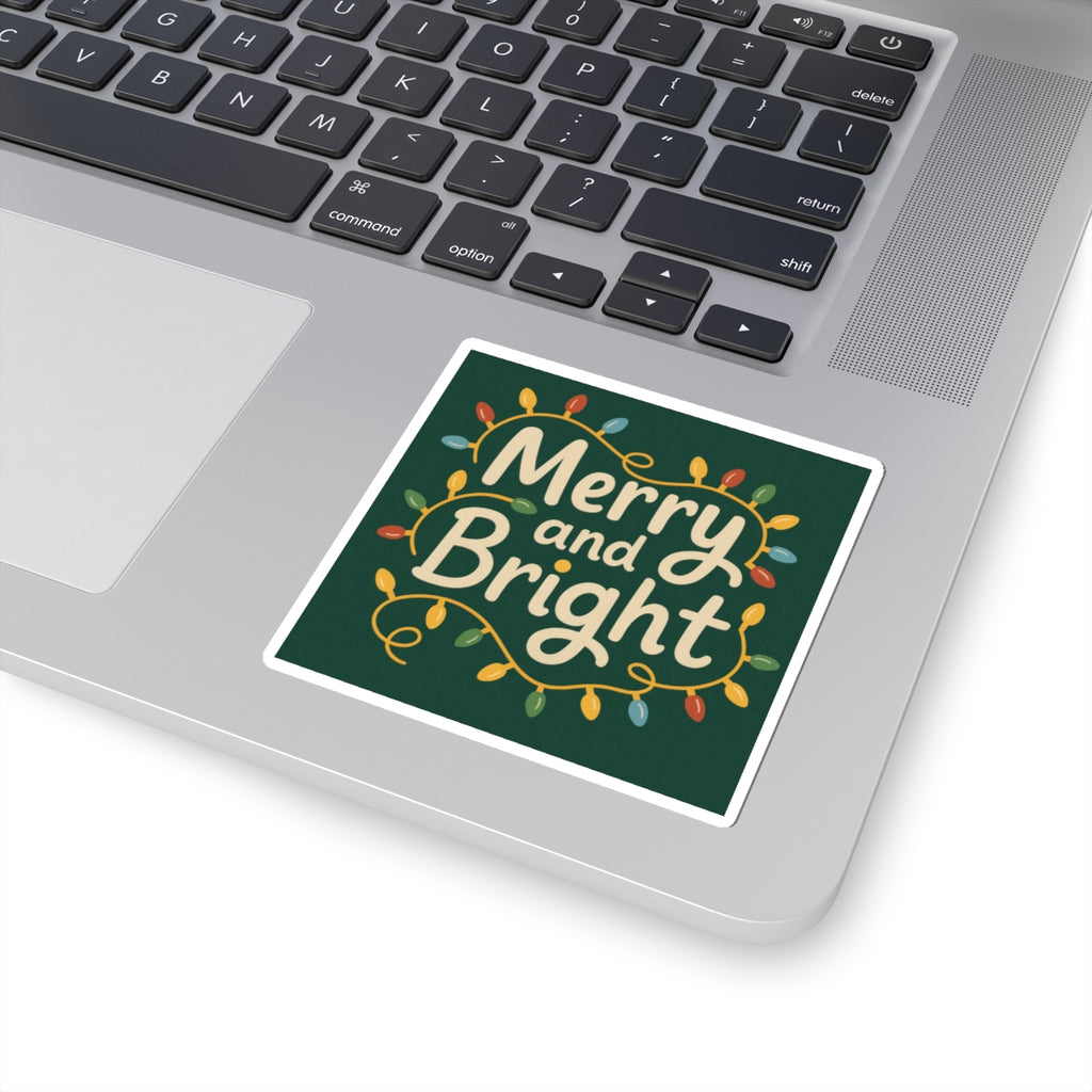 Merry and Bright Holiday Sticker — Festive Christmas Lights Kiss-Cut Sticker