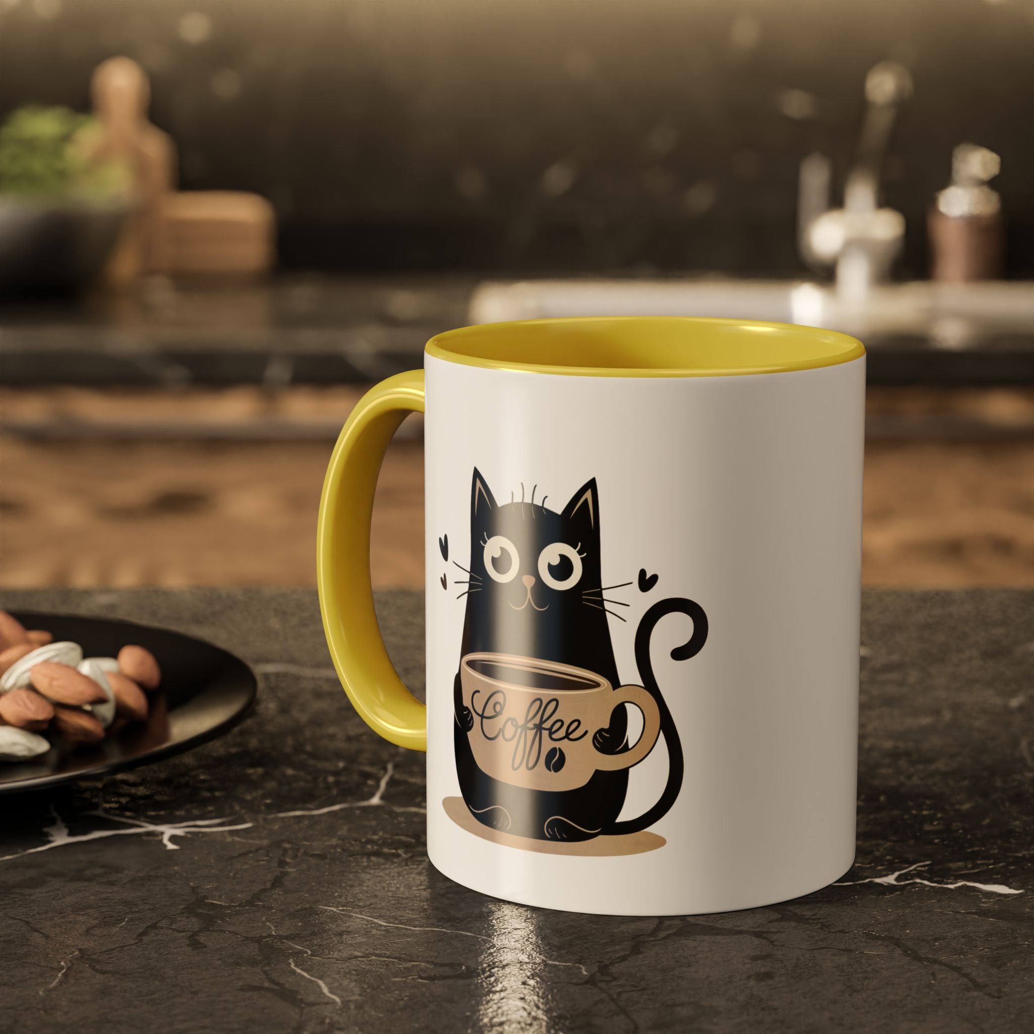 Cat Coffee Mug — Cute Black Cat Holding 'Coffee' Ceramic Mug (11oz & 15oz)